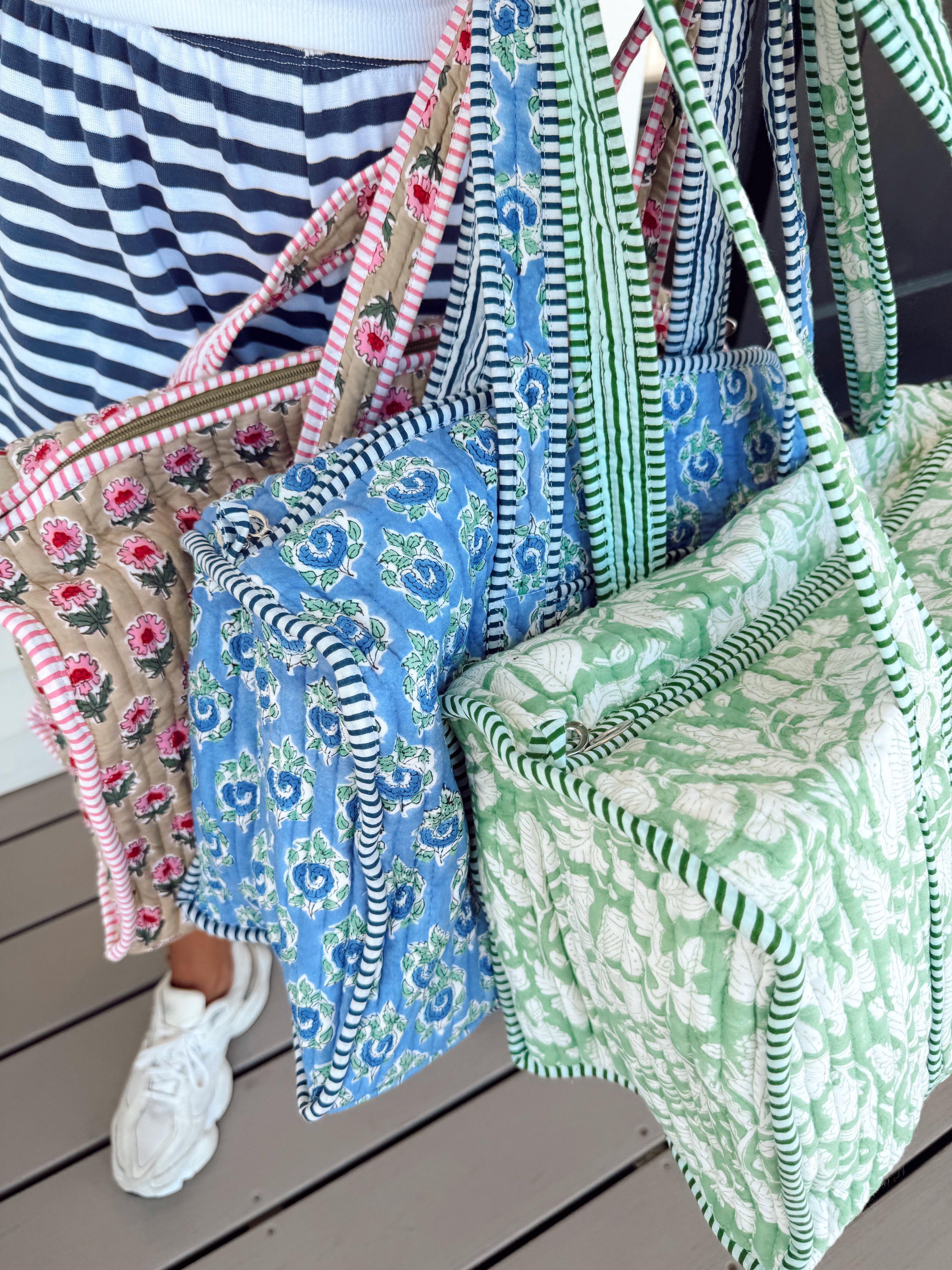 Quilted Block-Print Duffel Bag