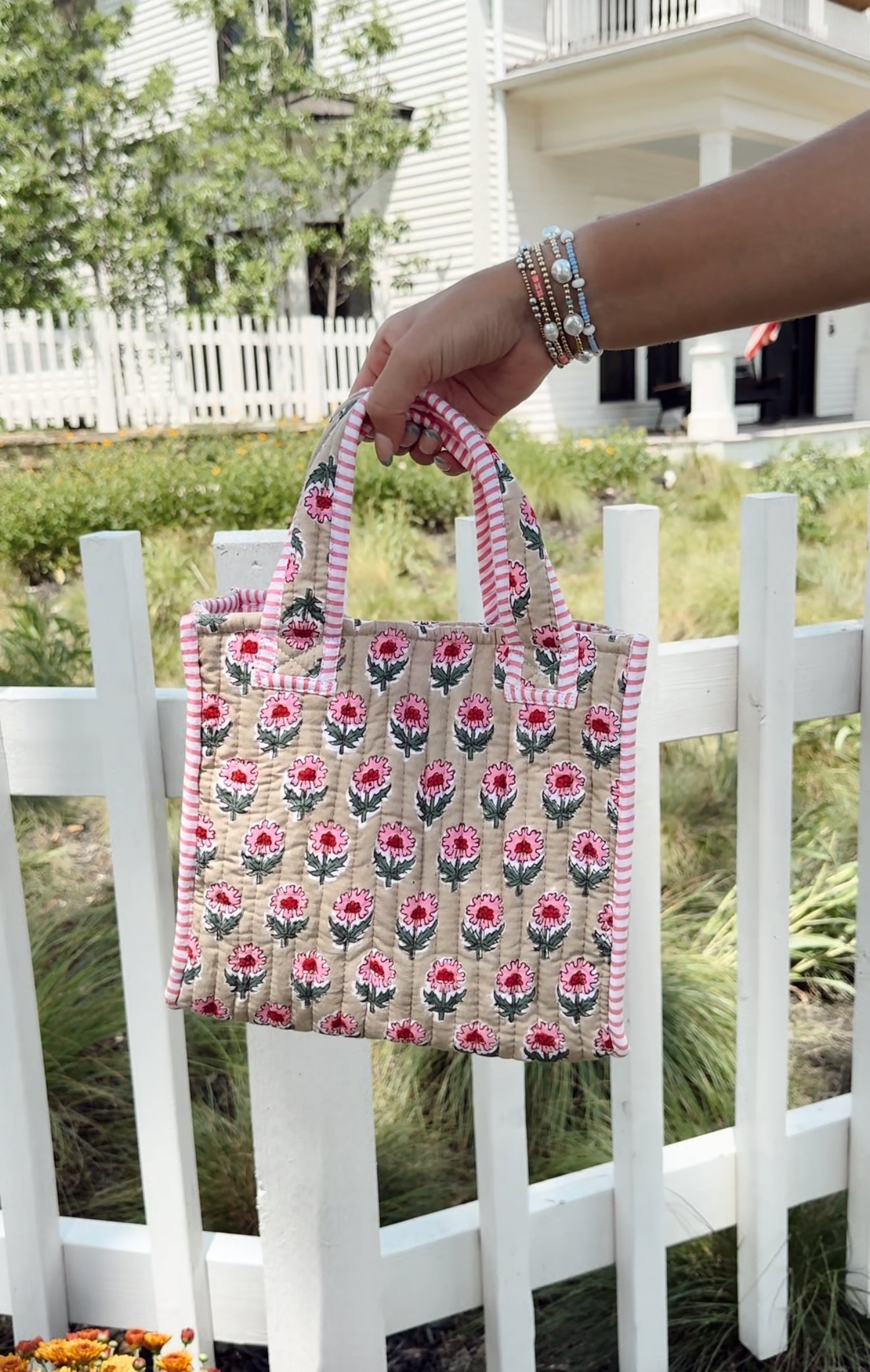 Tote Bag Quilted Block-Print Mini Tote Bag