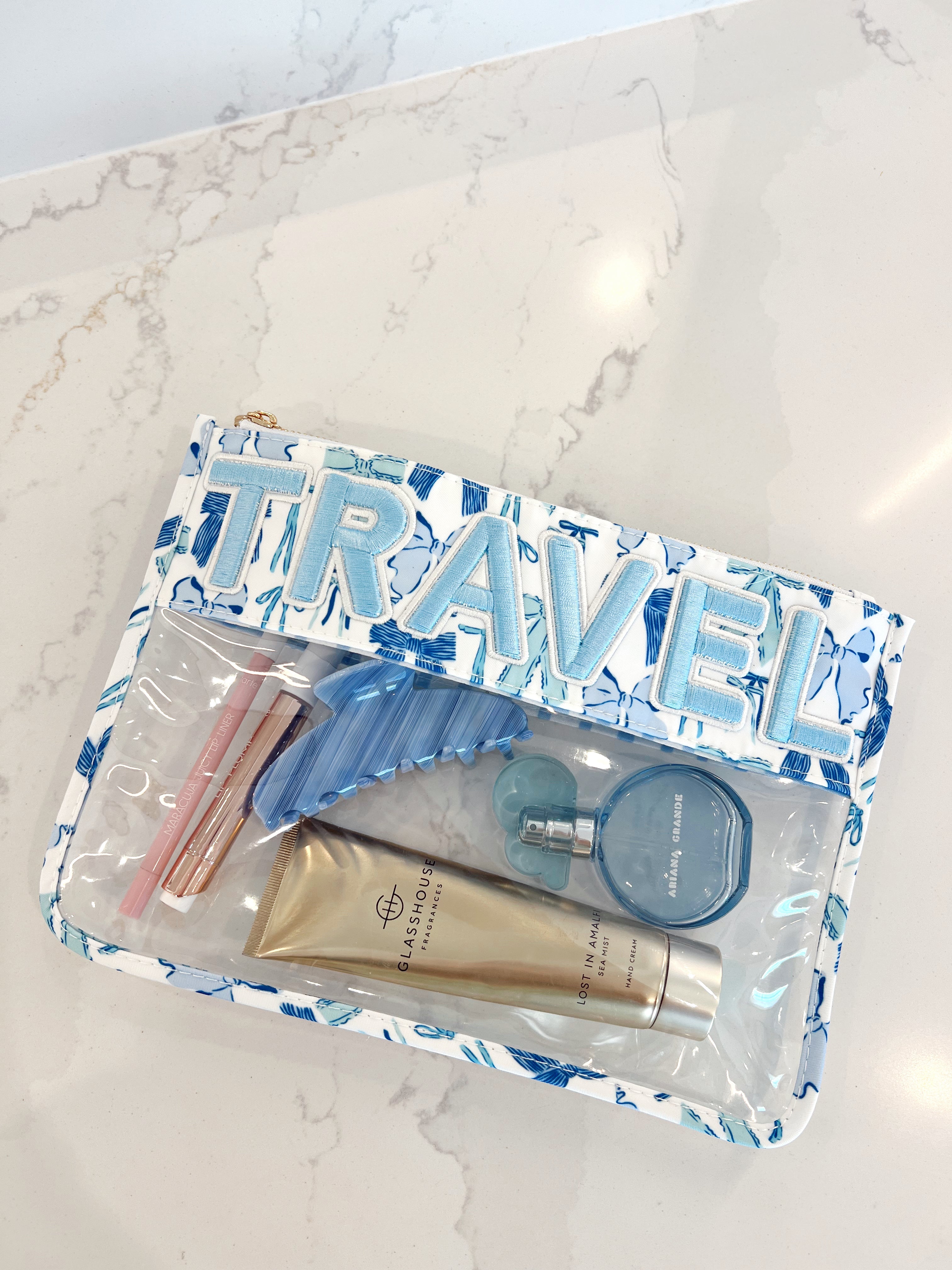 Makeup Bag Travel - Blue Bow Clear Pouch
