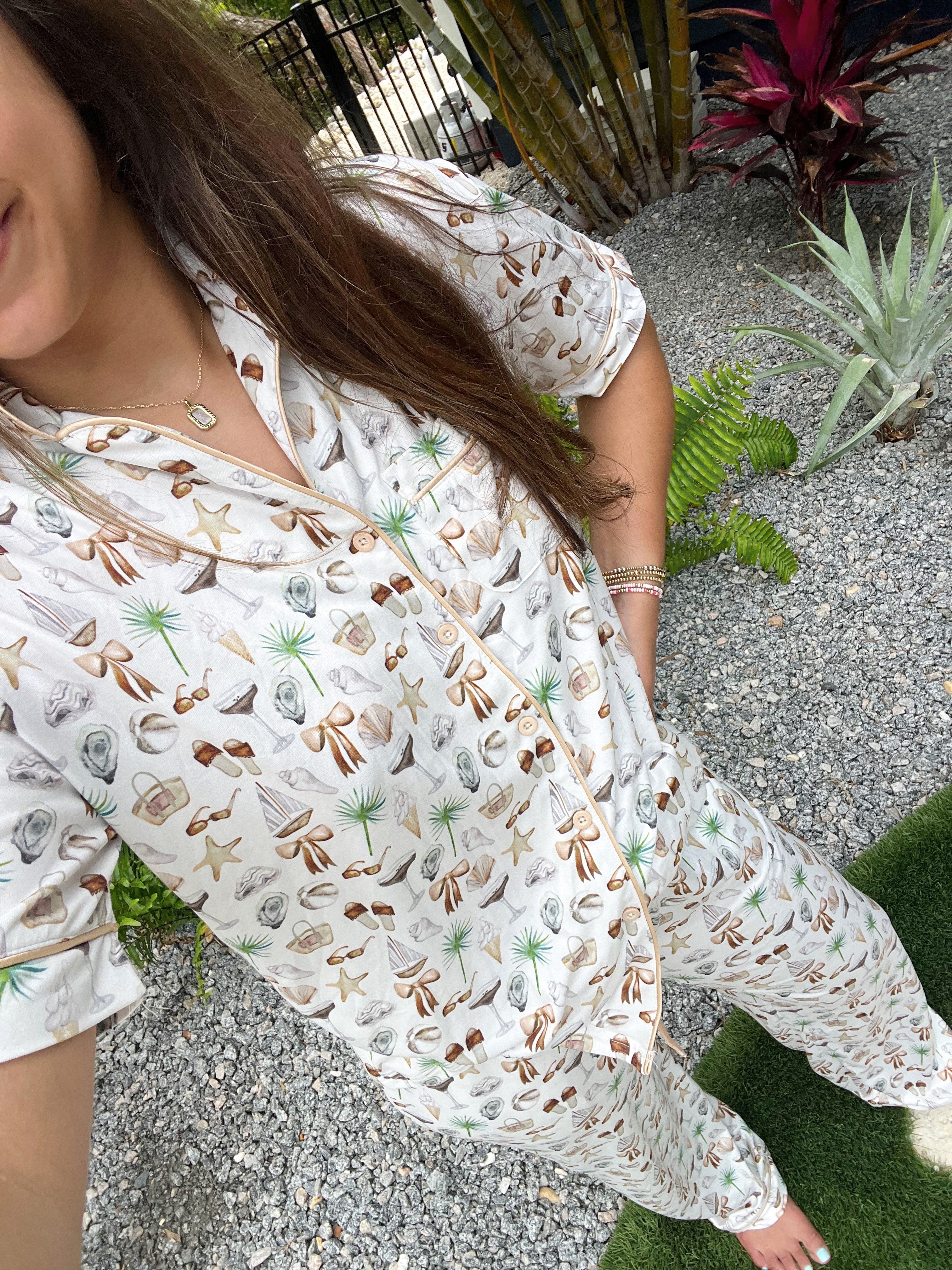 Pajamas Neutral Coastal Cocktail - Short Sleeve + Pant Pajama Set