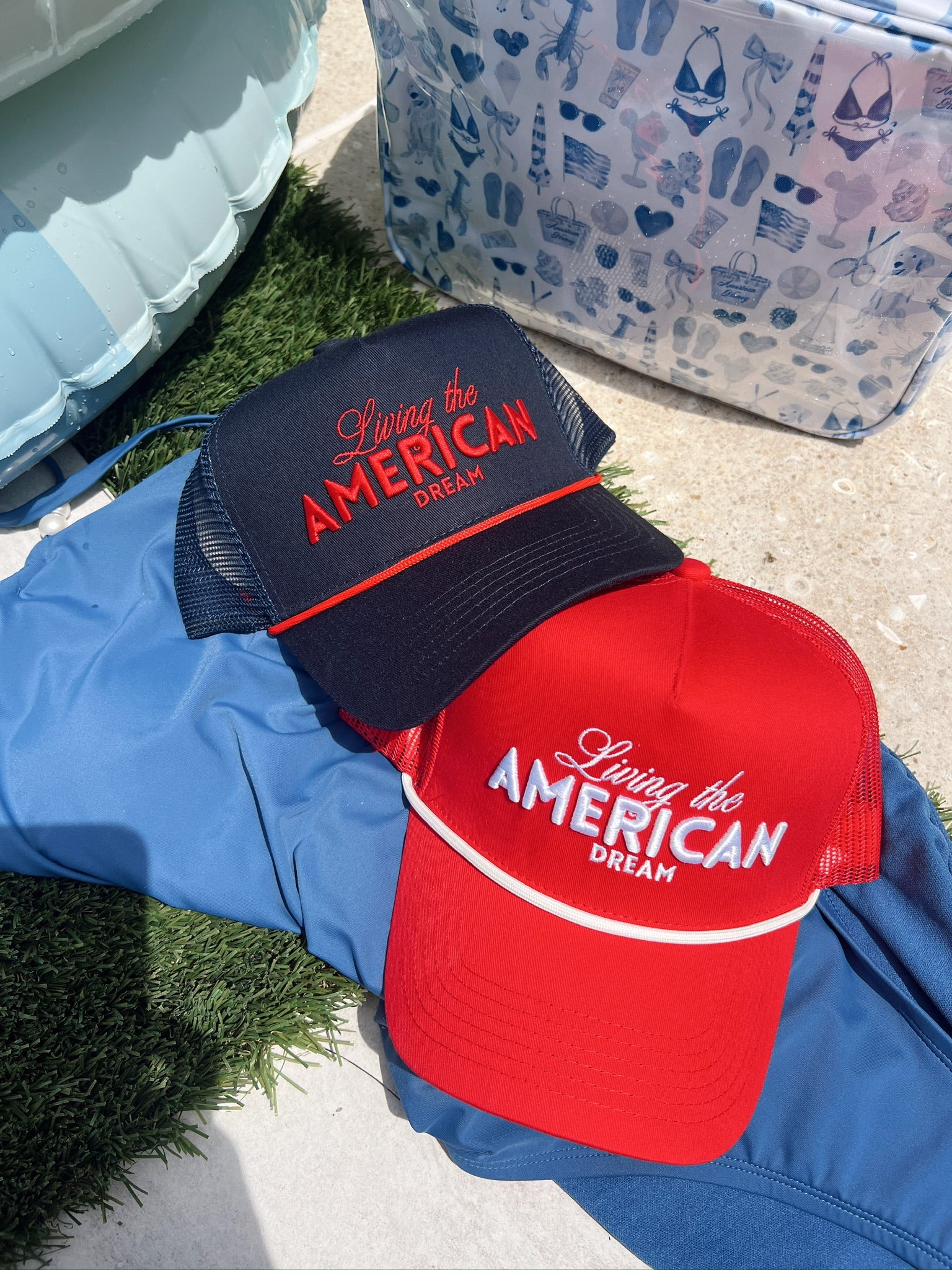Hat Living the American Dream - Red and Navy Vintage Trucker Hat