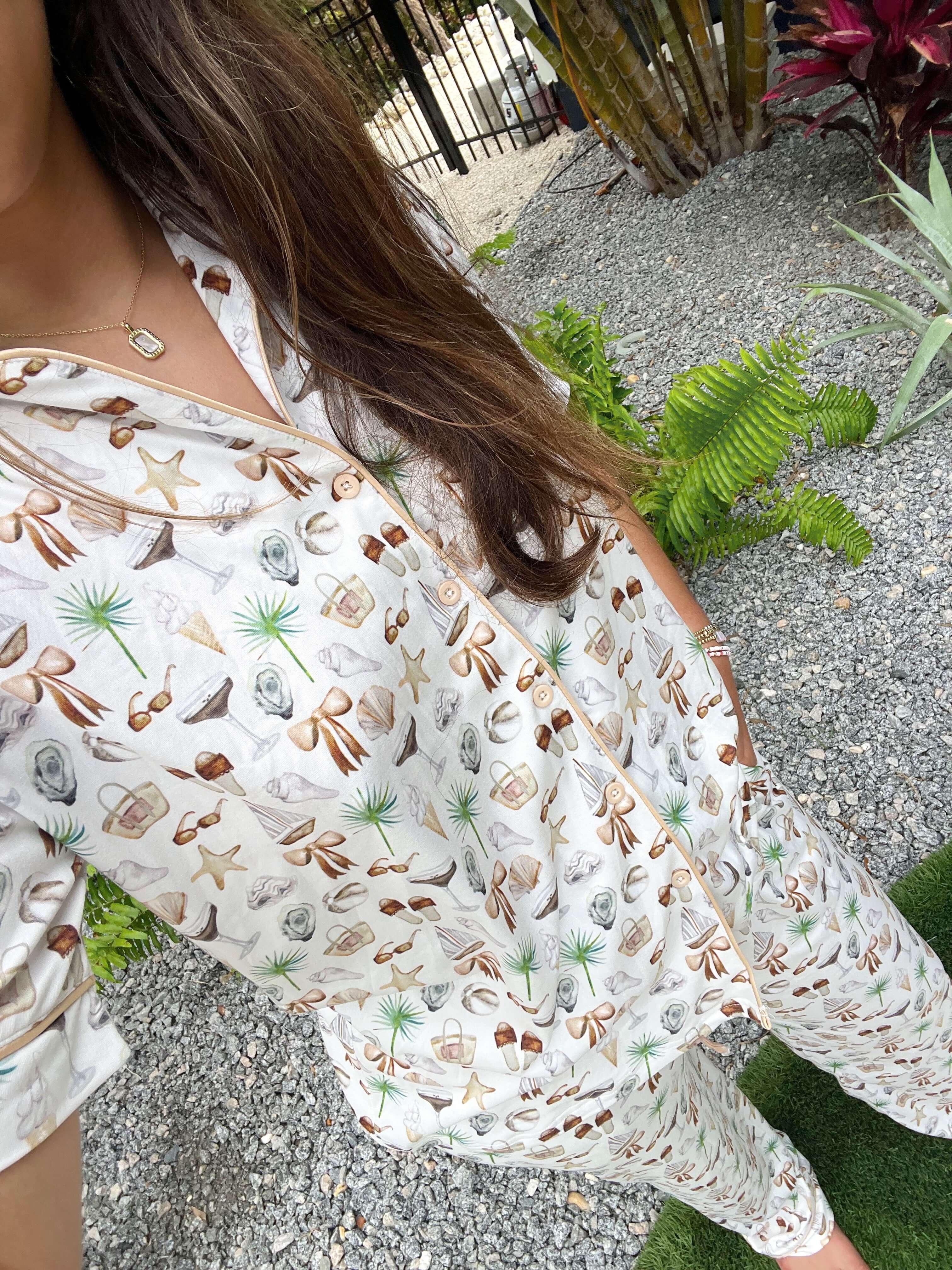 Pajamas Neutral Coastal Cocktail - Short Sleeve + Pant Pajama Set