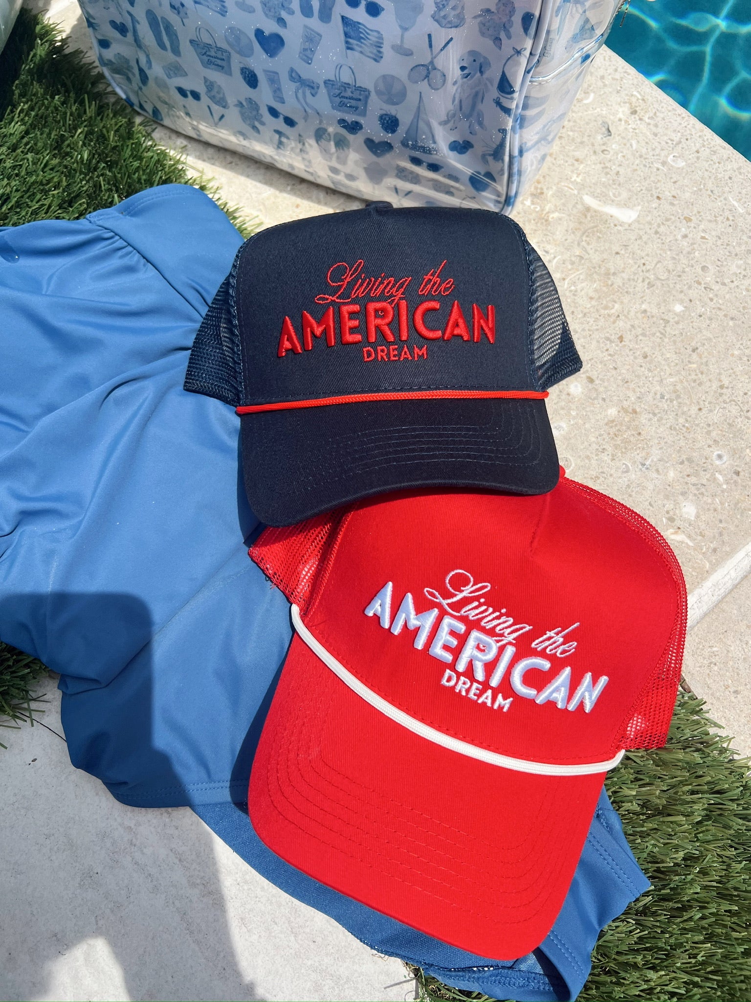 Hat Living the American Dream - Red and Navy Vintage Trucker Hat