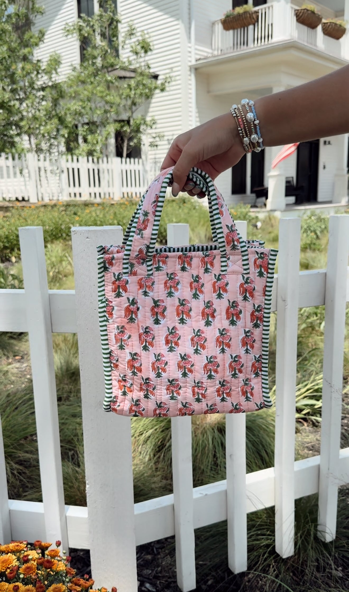 Tote Bag Quilted Block-Print Mini Tote Bag