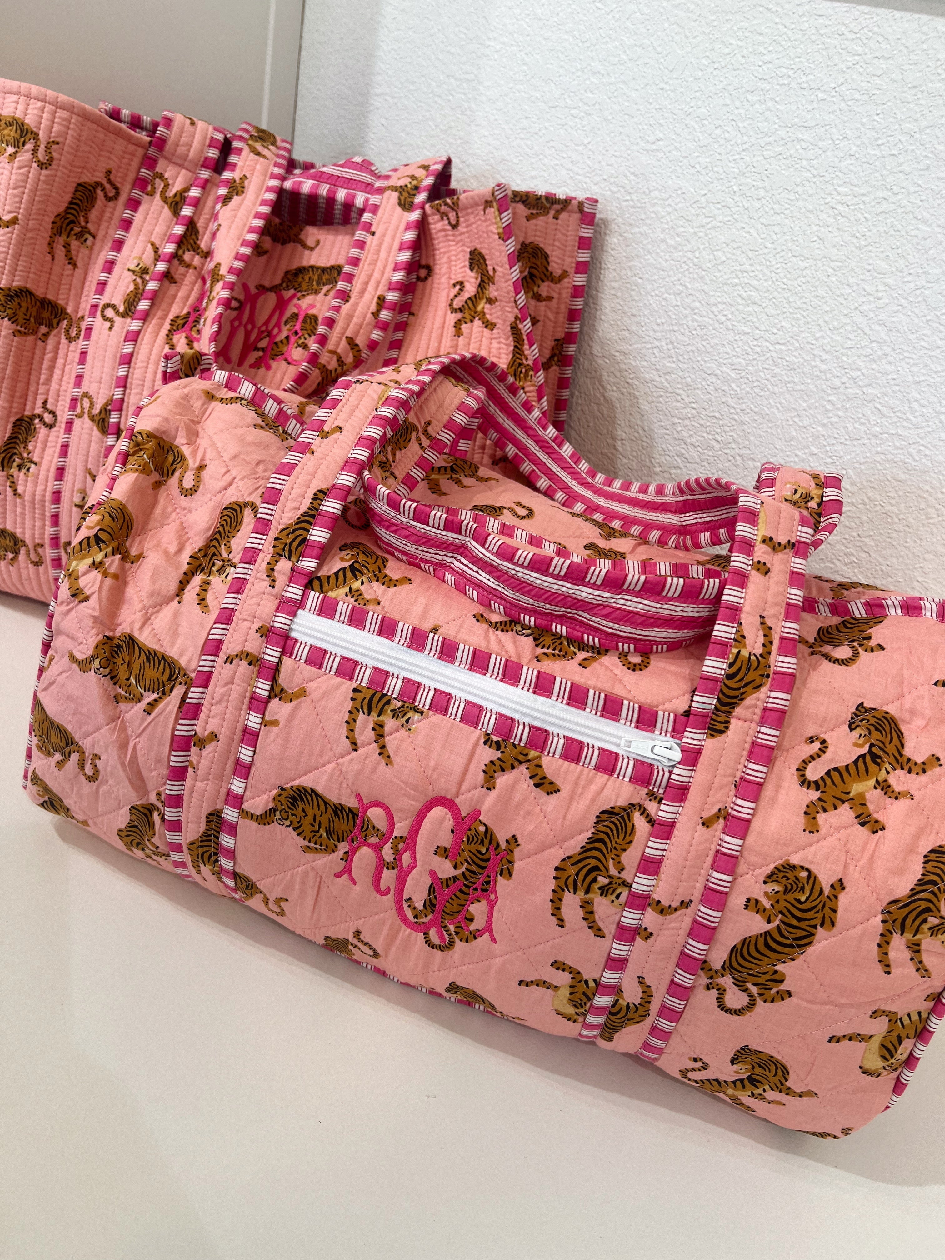 Quilted Block-Print Duffel Bag