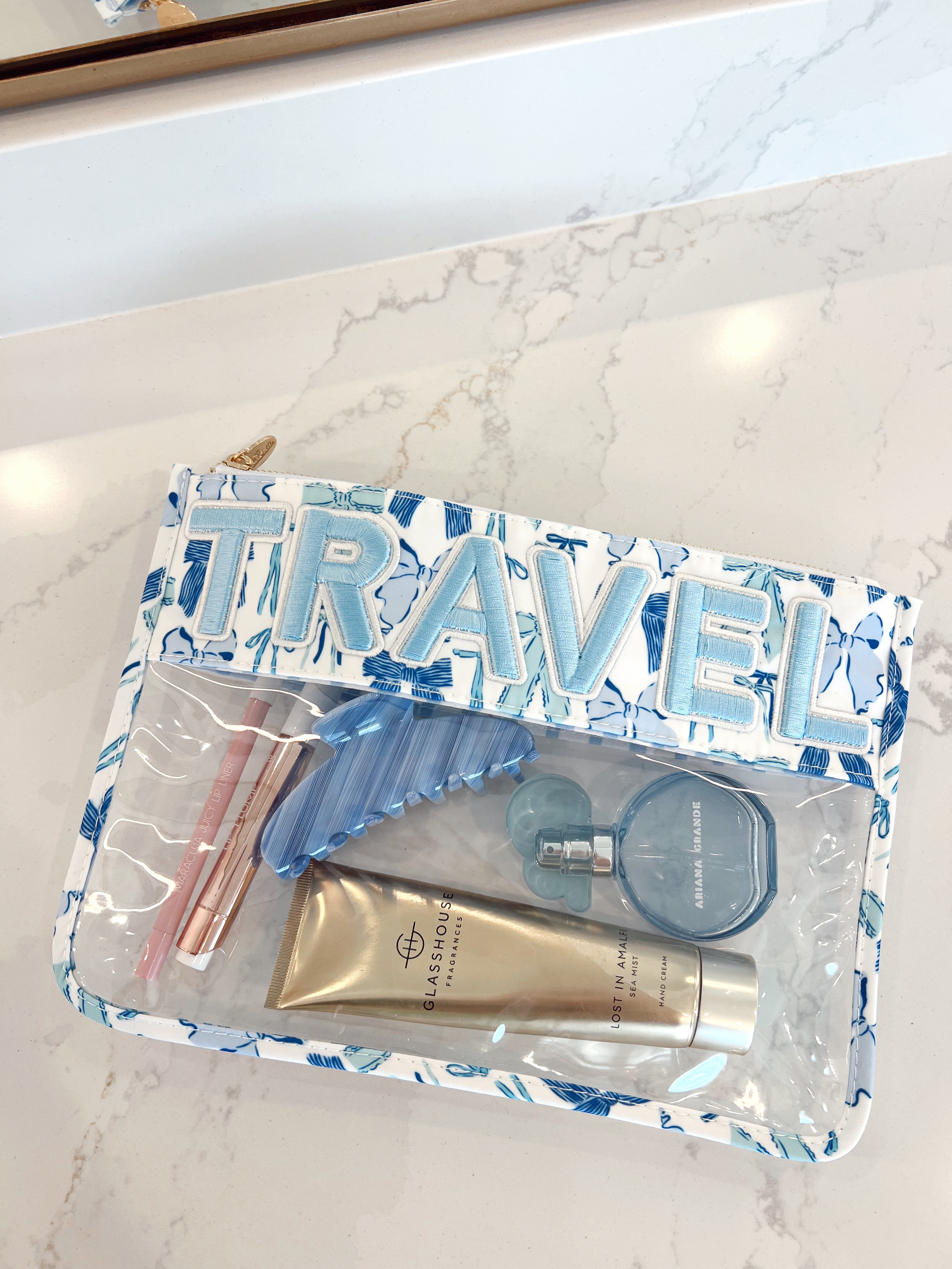 Makeup Bag Travel - Blue Bow Clear Pouch