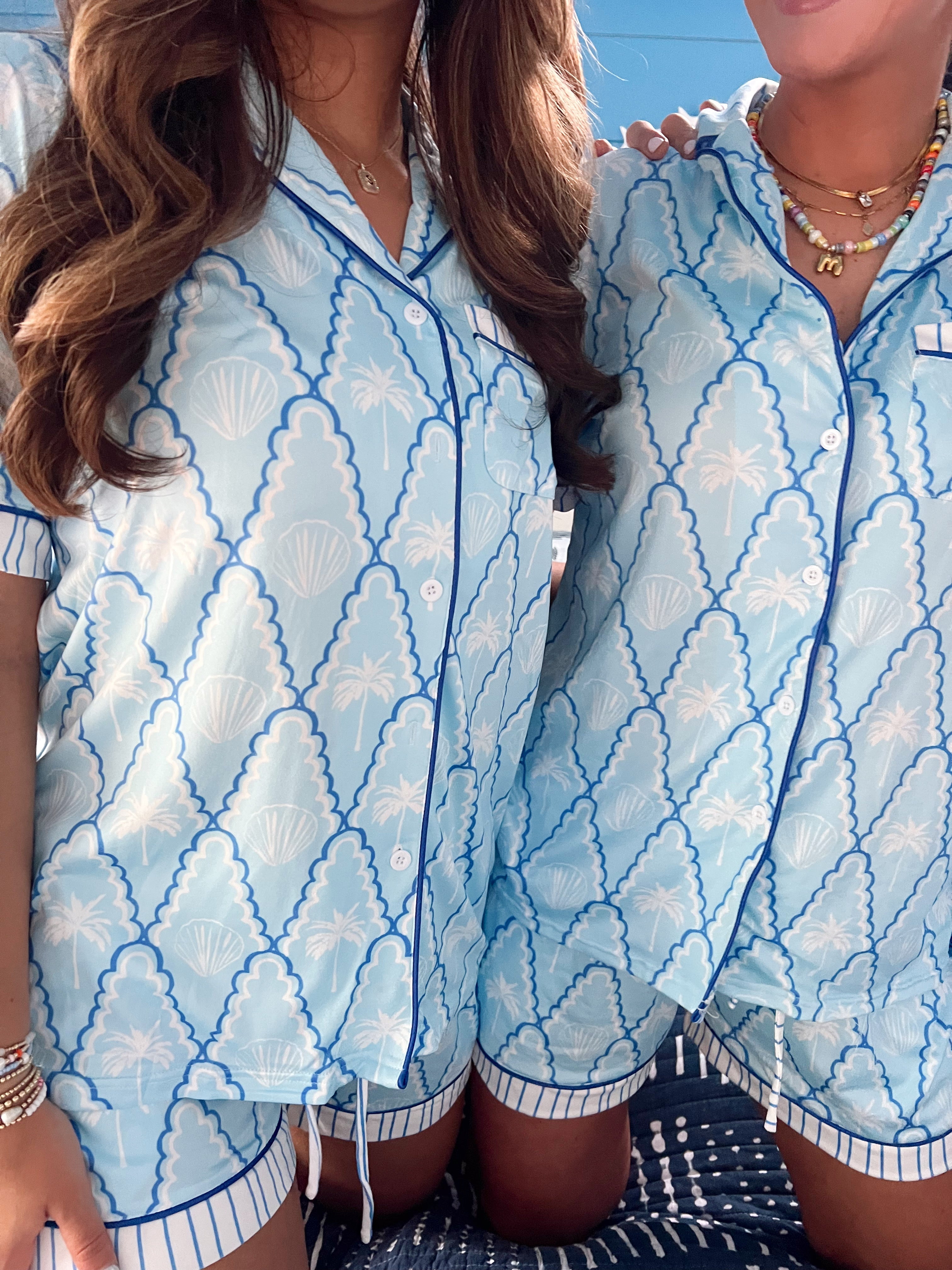 Pajamas Blue Palms - Short Sleeve Pajama Set