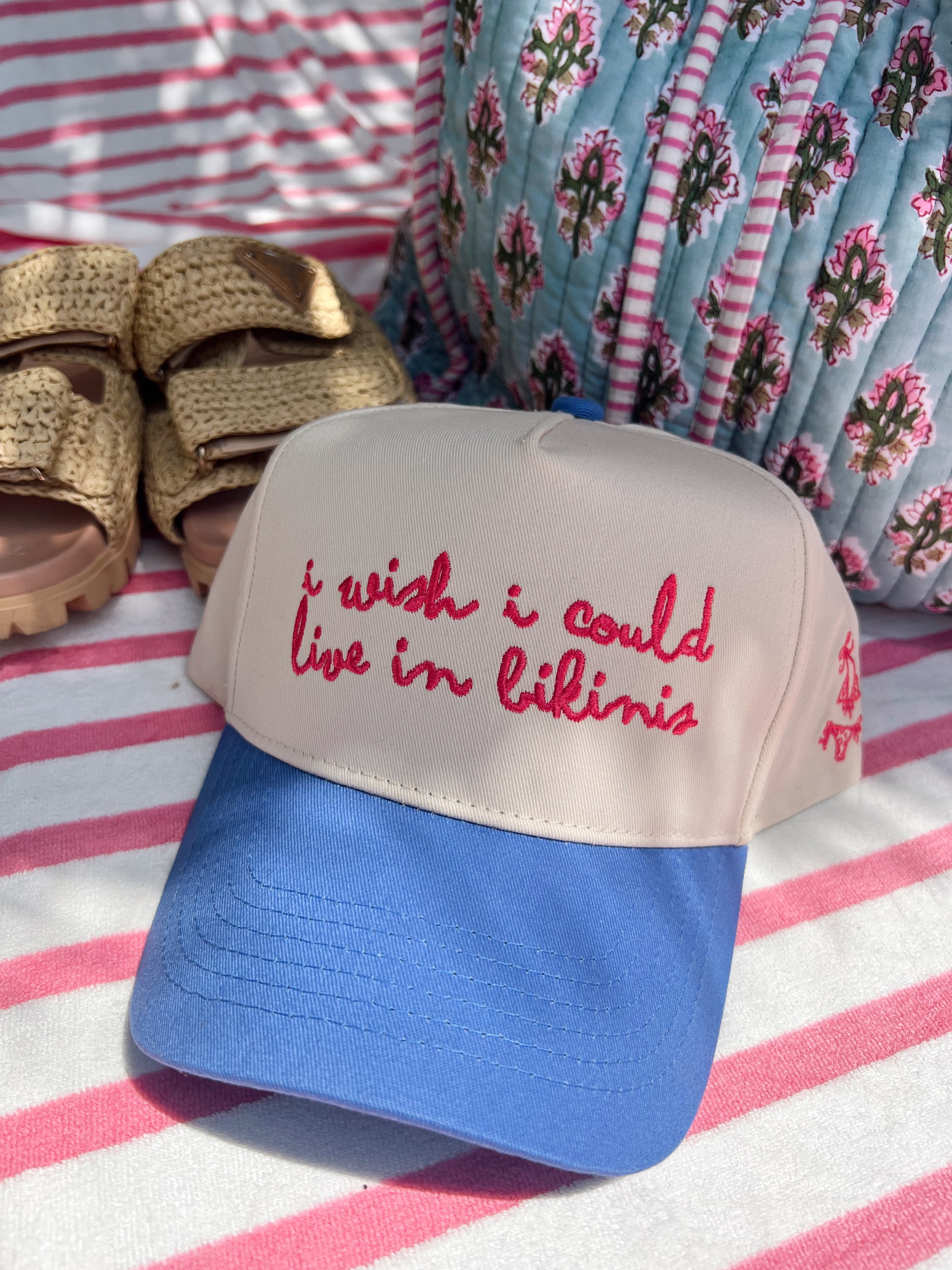 Hat I Wish I Could Live in Bikinis - Periwinkle Vintage Trucker Hat
