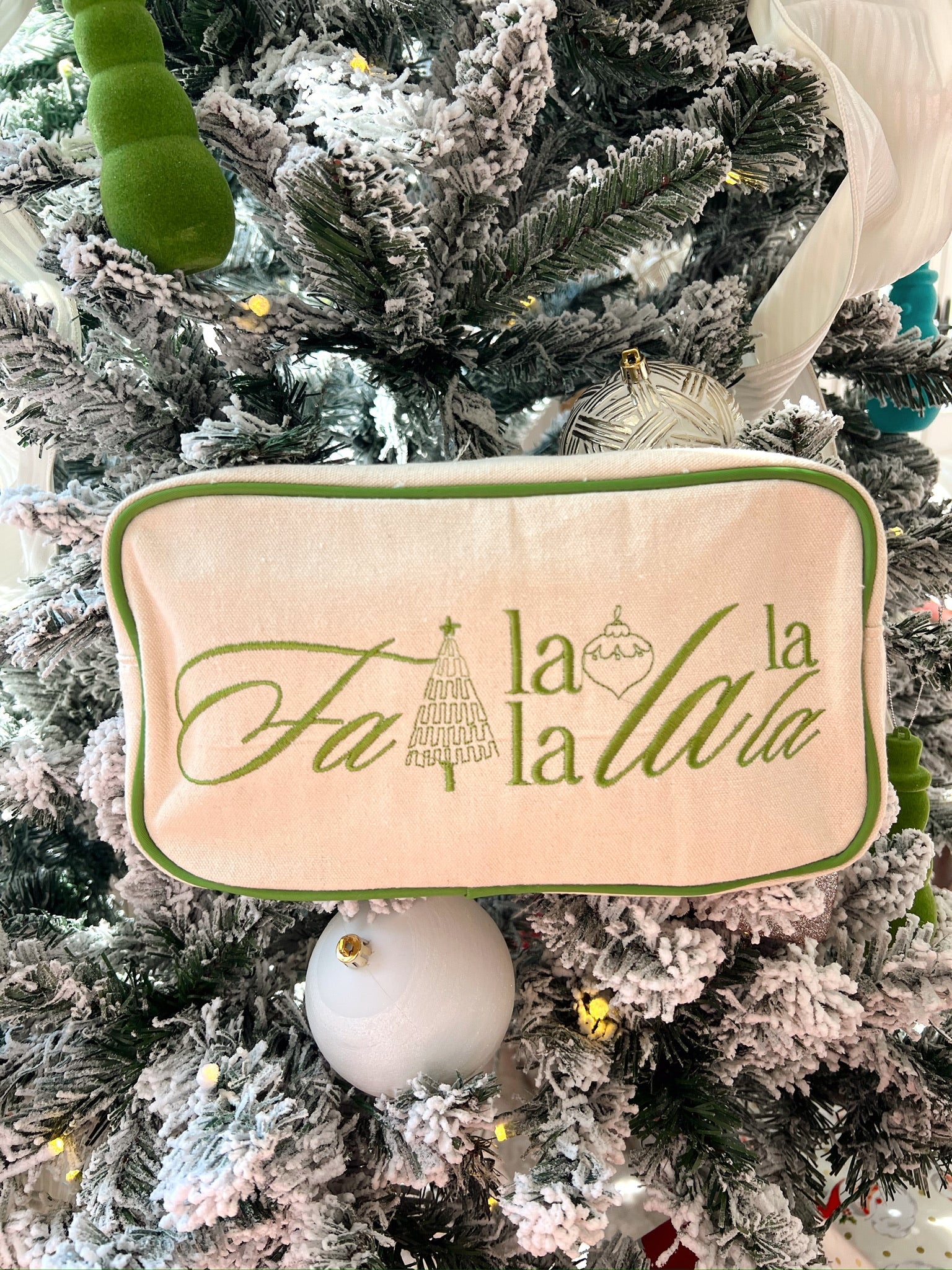 Makeup Bag Falalalalala - Green Canvas Large Bag