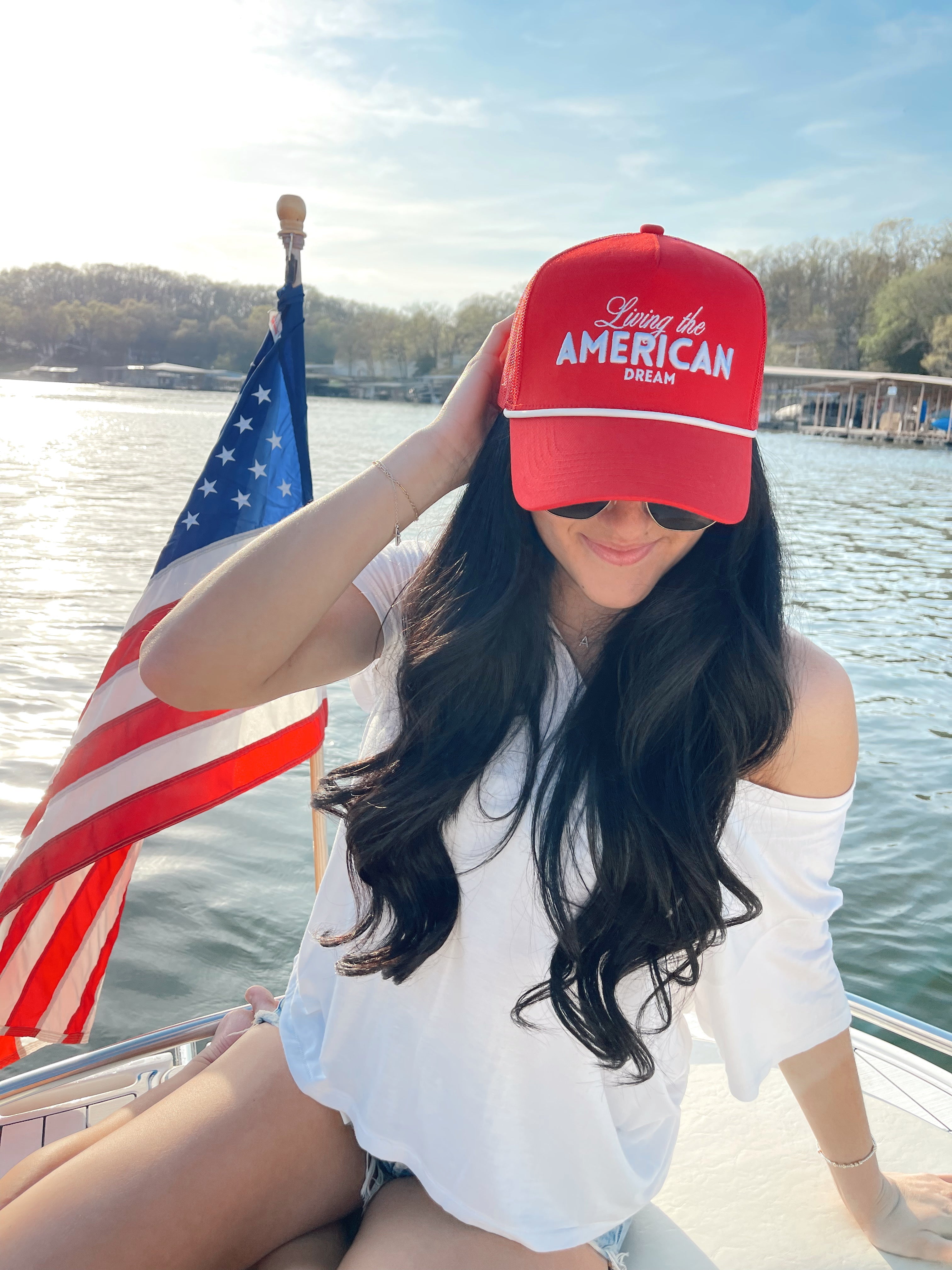 Hat Living the American Dream - Red and Navy Vintage Trucker Hat