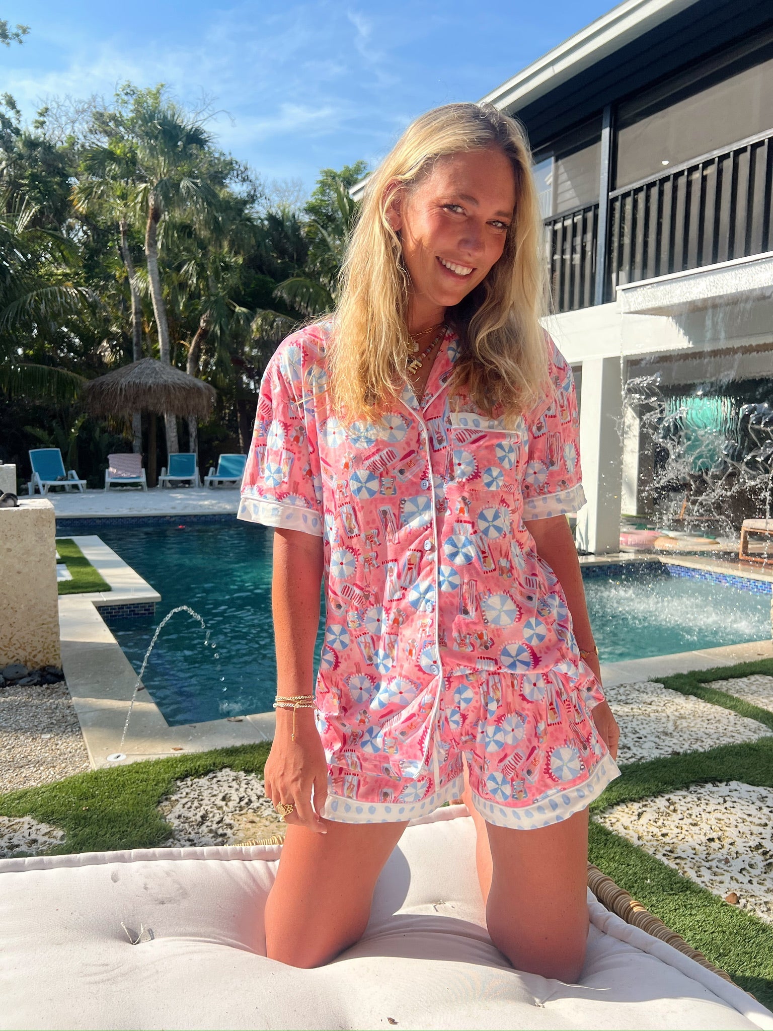 Pajamas Pink Beach - Short Sleeve Pajama Set