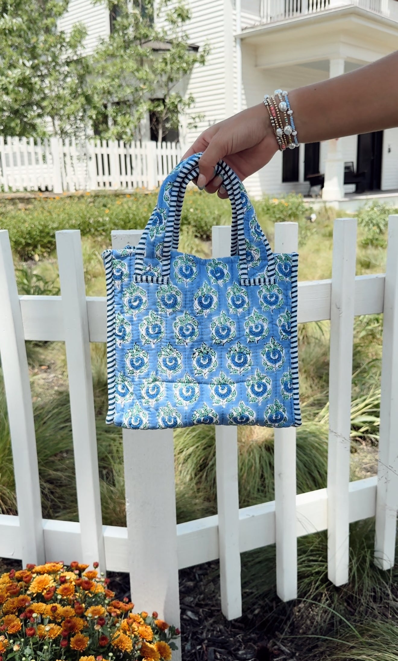 Tote Bag Quilted Block-Print Mini Tote Bag