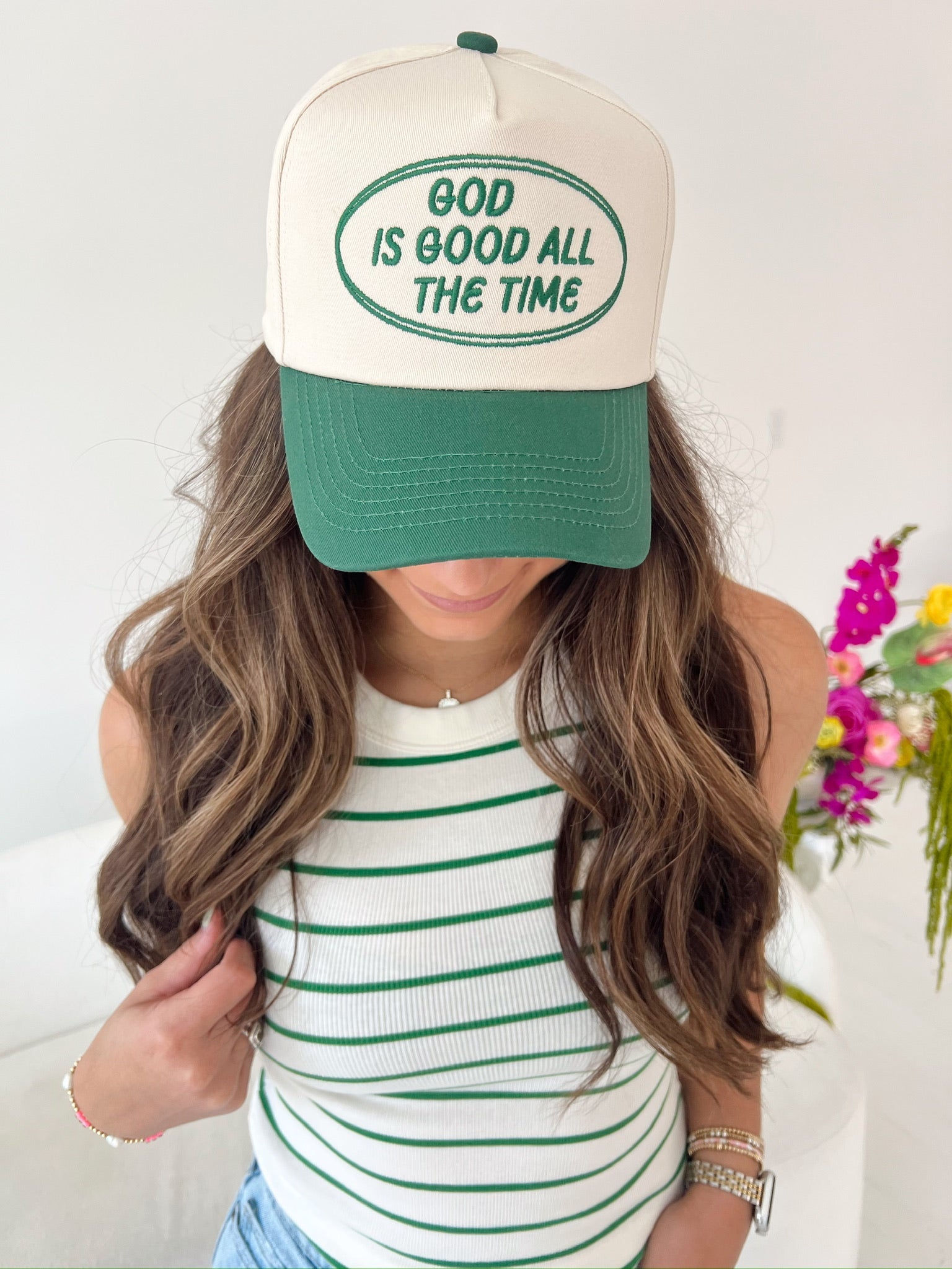 Hat God is Good - Green Vintage Trucker Hat