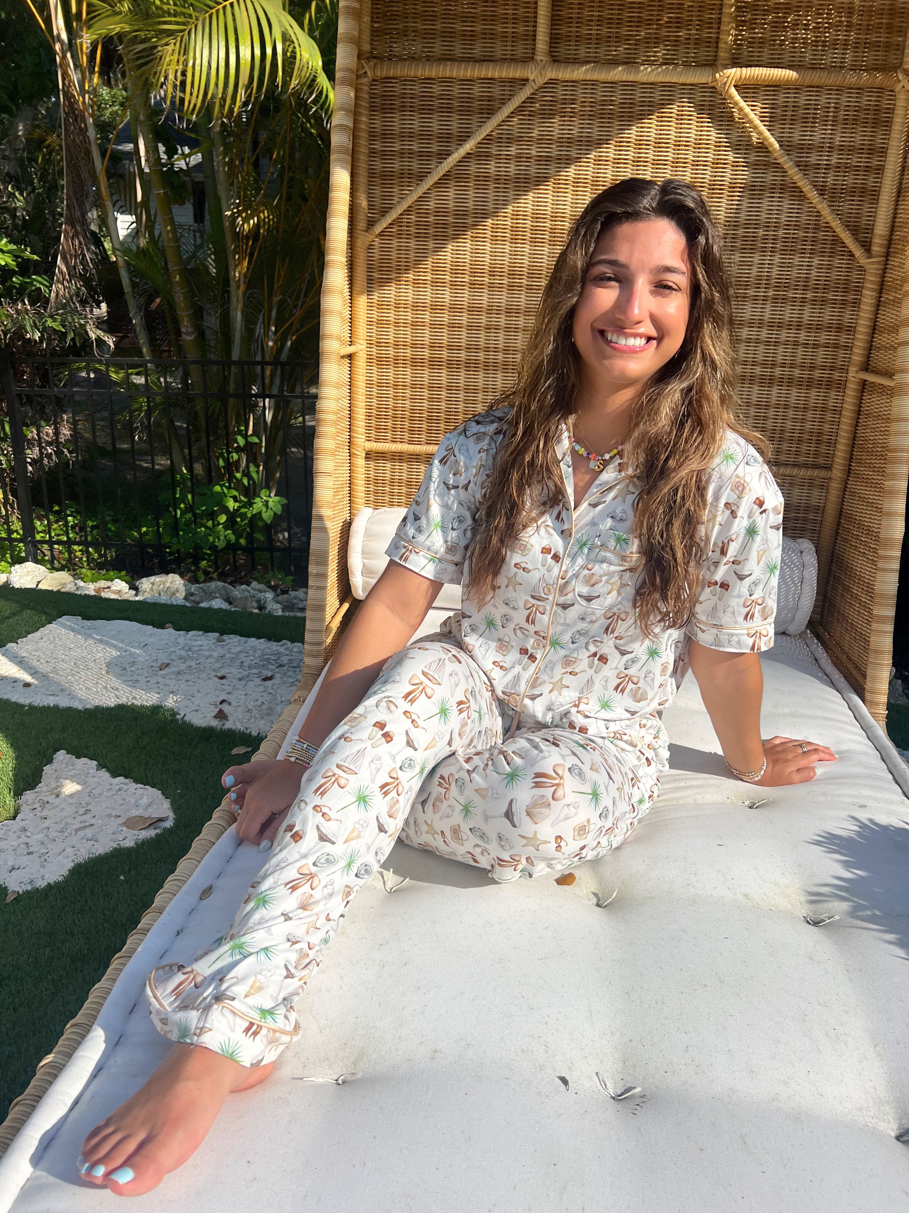Pajamas Neutral Coastal Cocktail - Short Sleeve + Pant Pajama Set