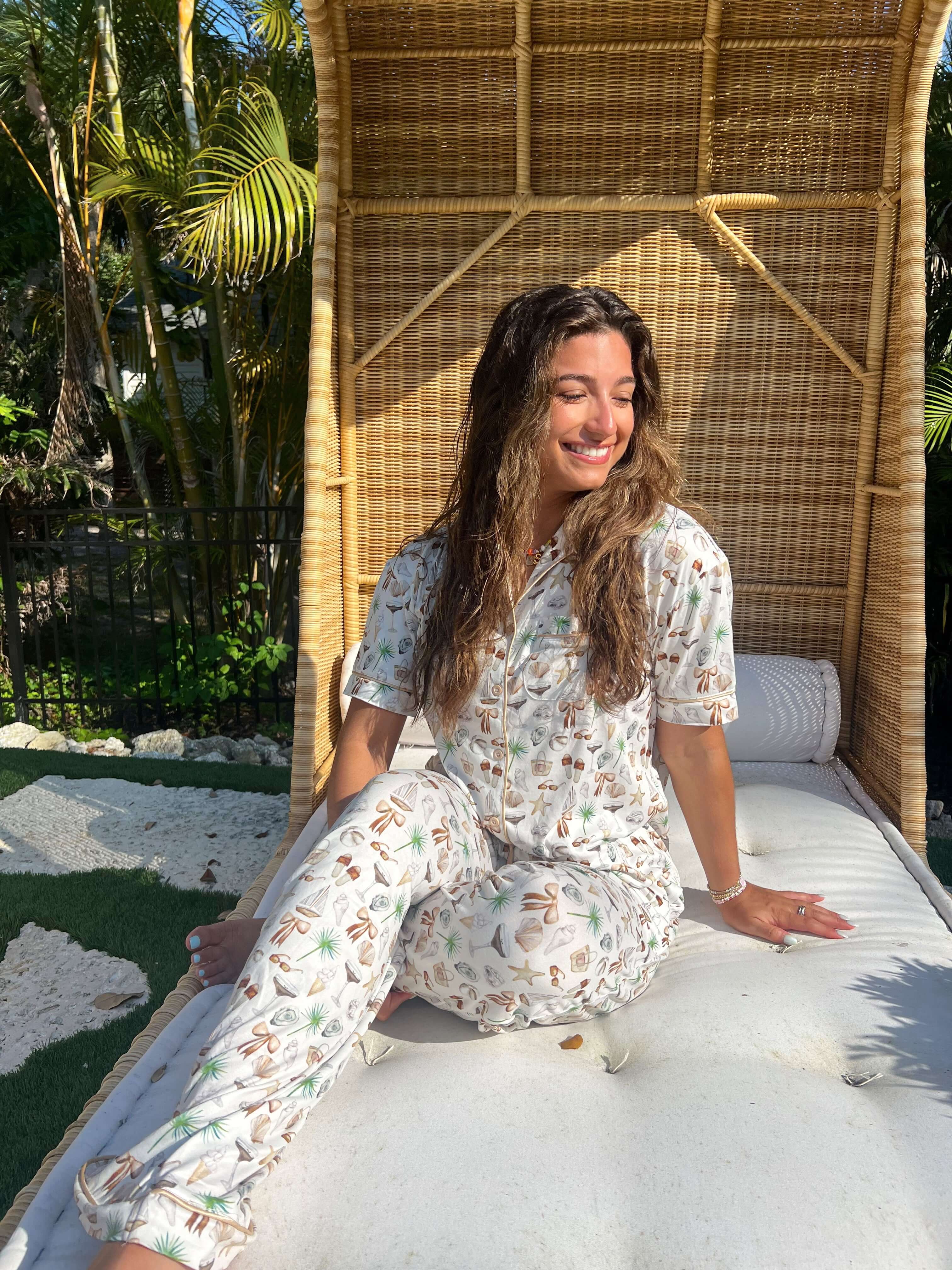 Pajamas Neutral Coastal Cocktail - Short Sleeve + Pant Pajama Set