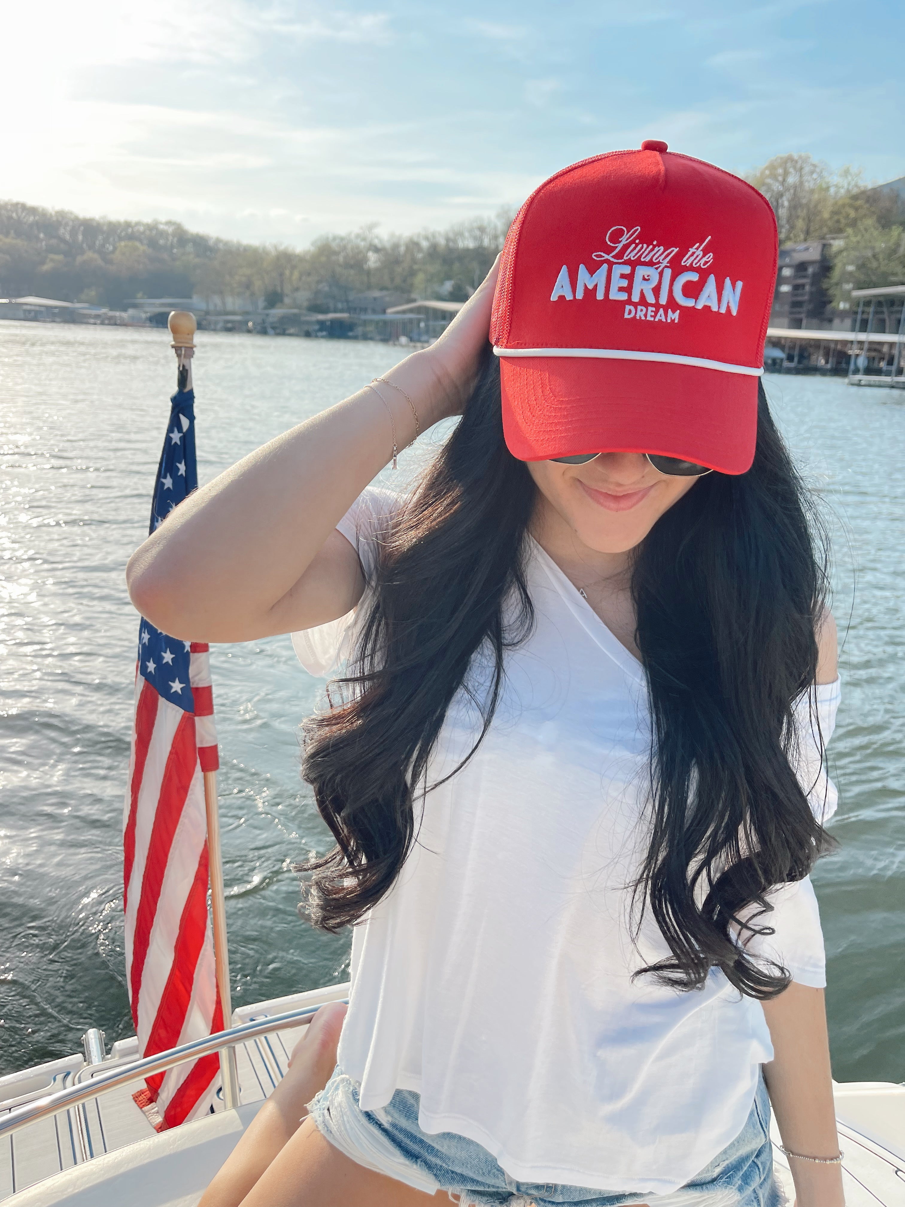 Hat Living the American Dream - Red and Navy Vintage Trucker Hat