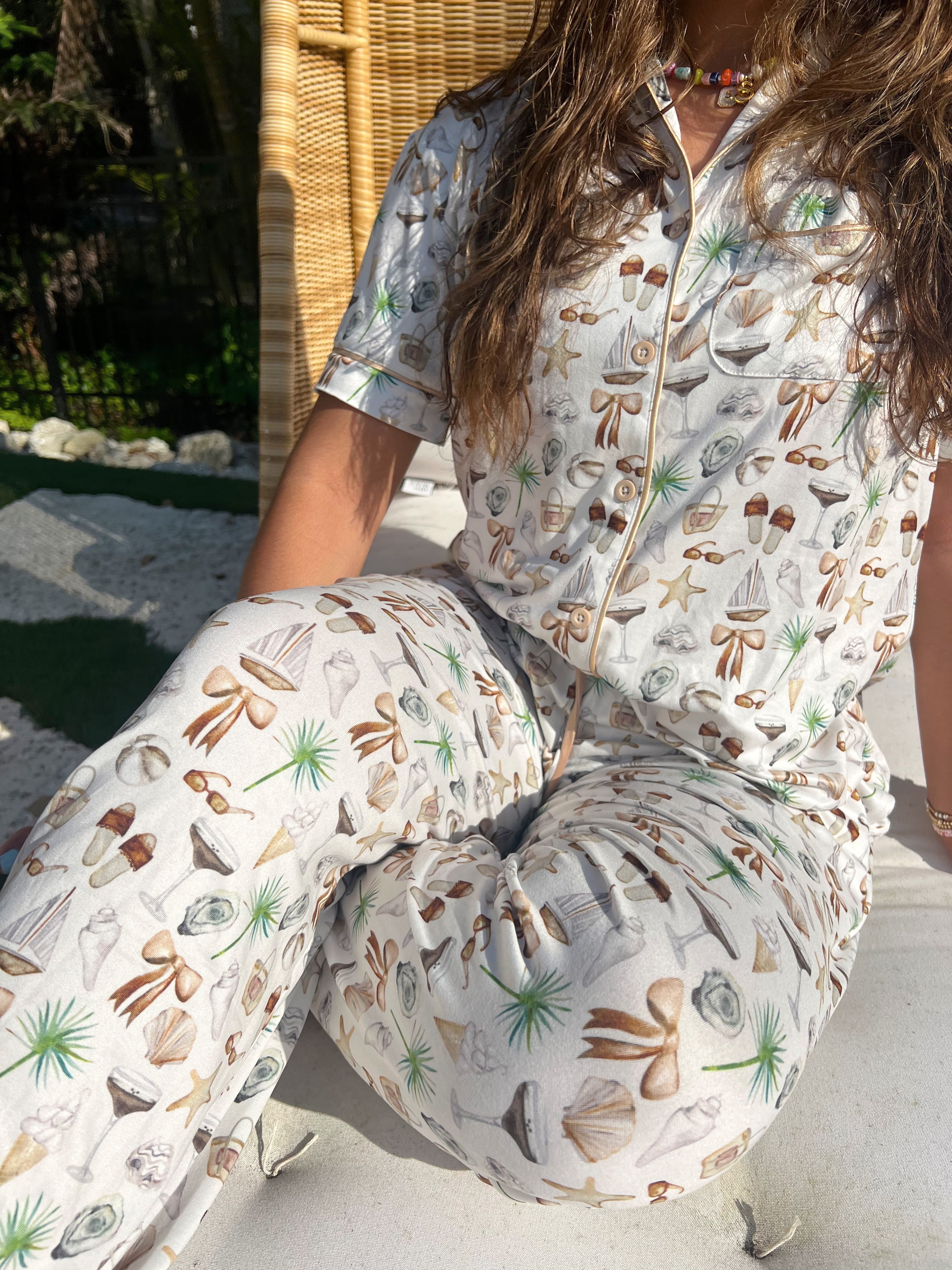 Pajamas Neutral Coastal Cocktail - Short Sleeve + Pant Pajama Set