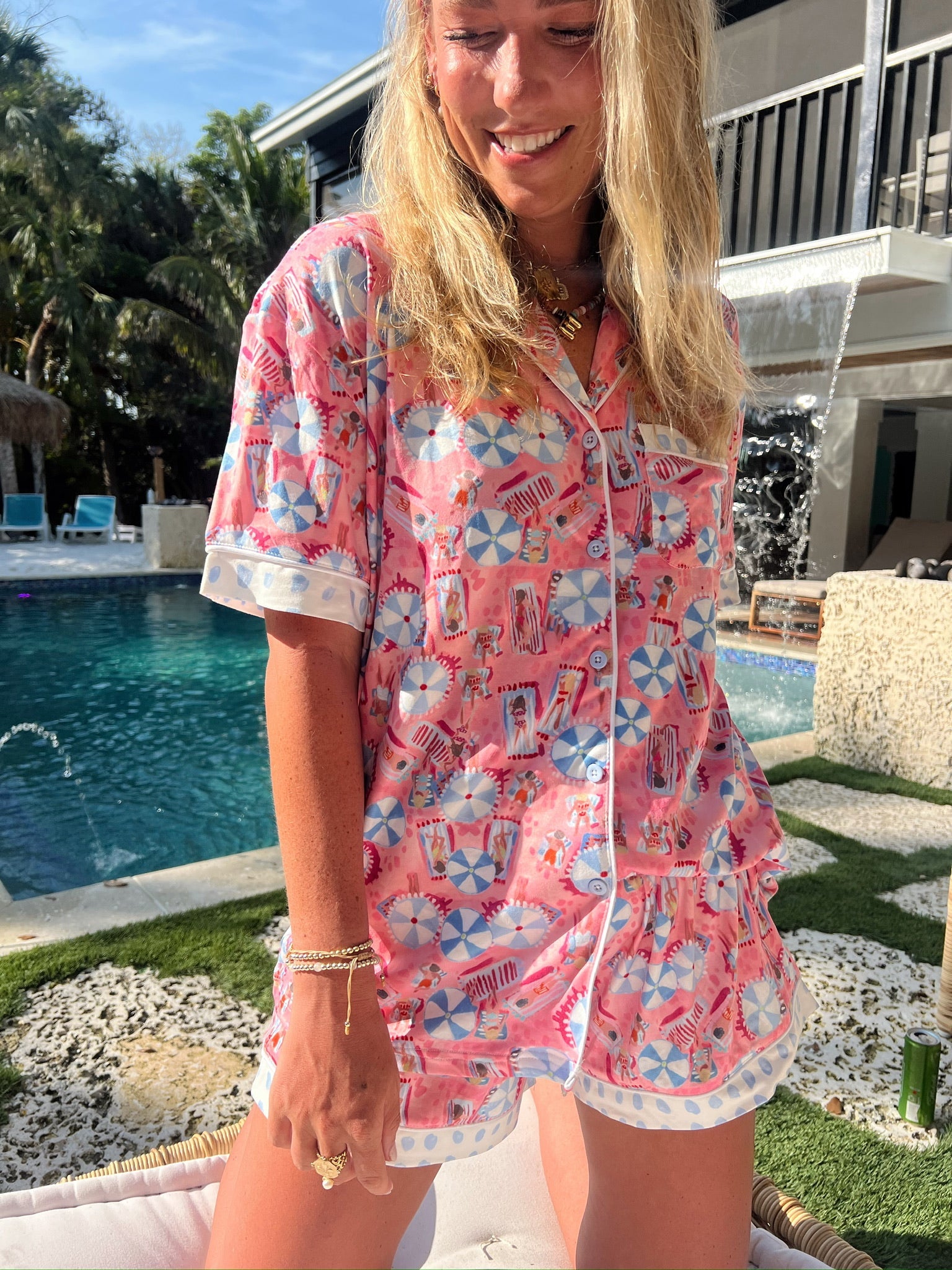 Pajamas Pink Beach - Short Sleeve Pajama Set