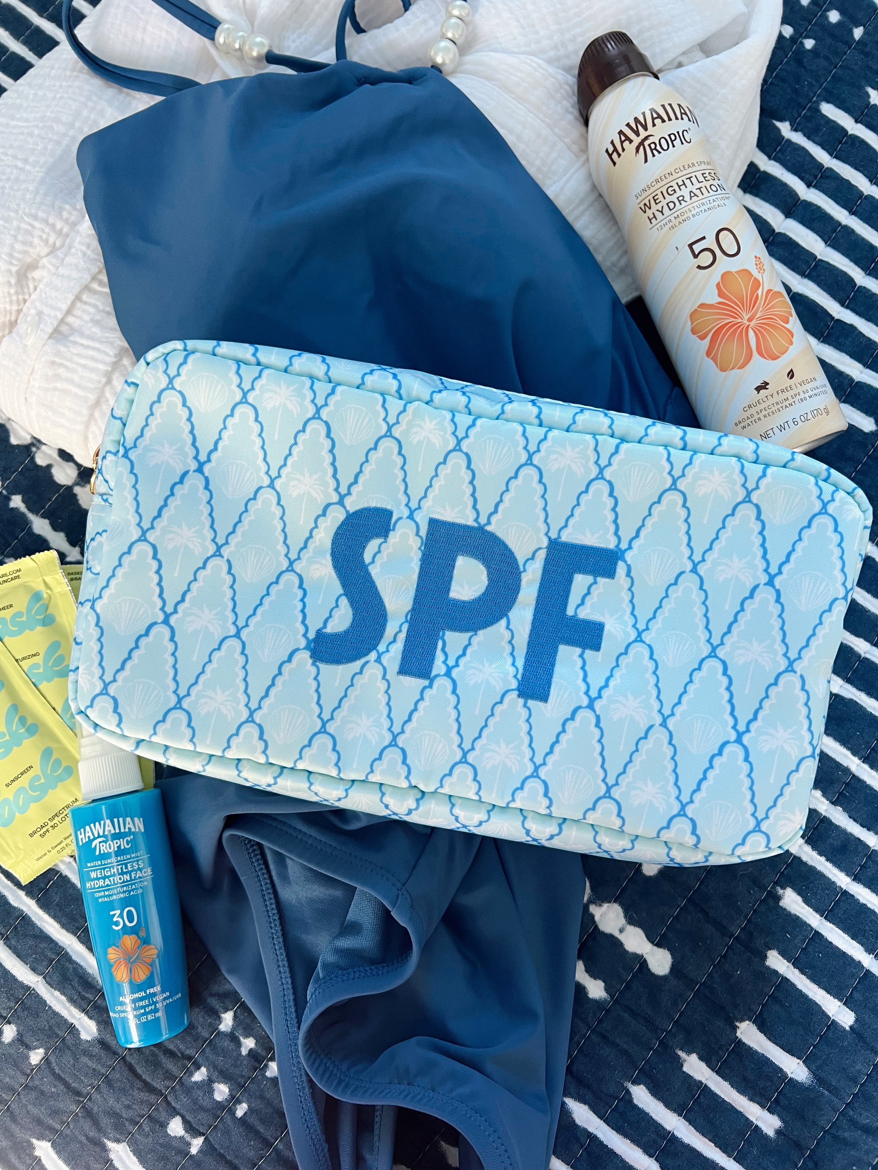Makeup Bag SPF - Blue Palms Large Bag