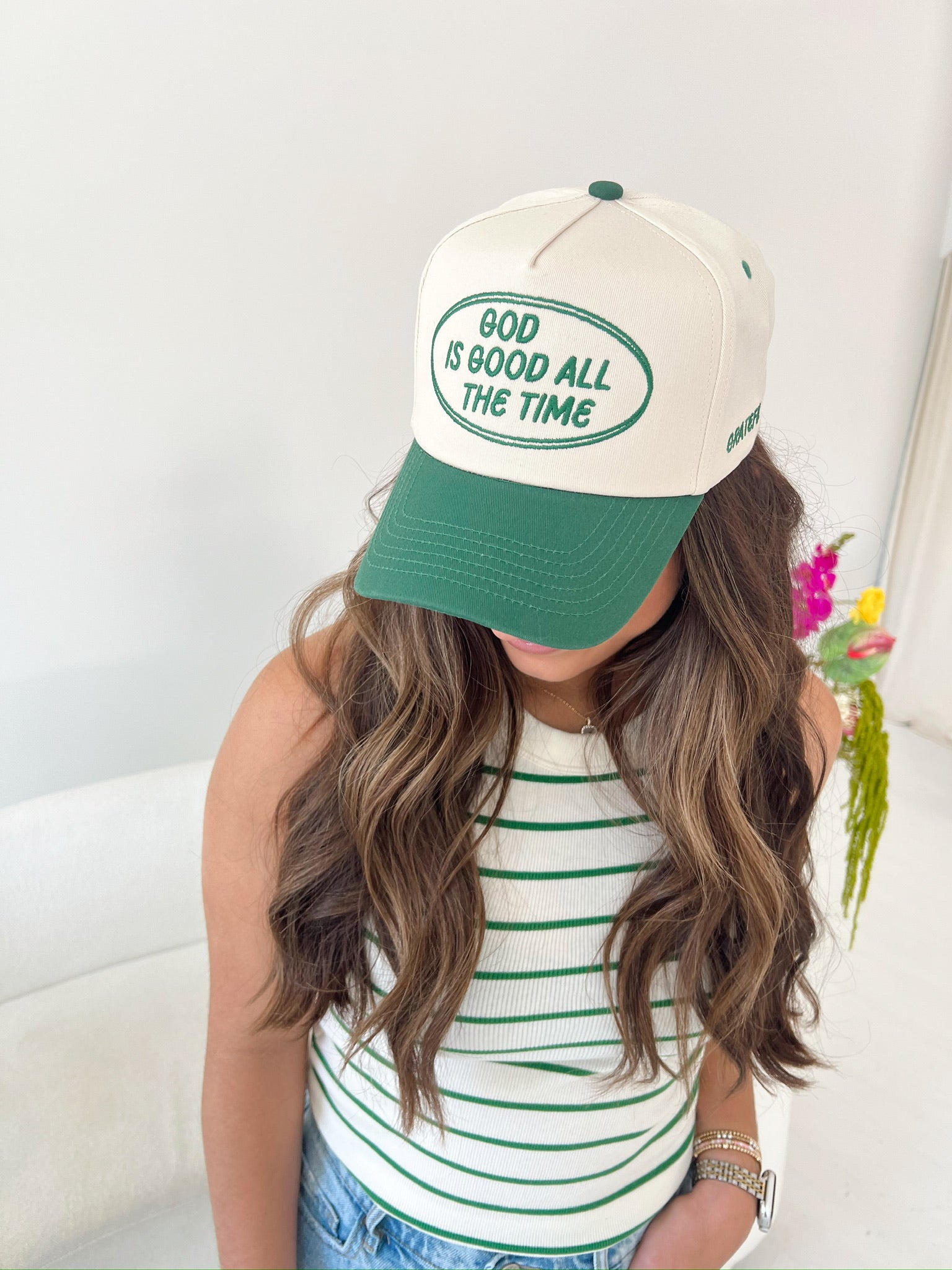 Hat God is Good - Green Vintage Trucker Hat