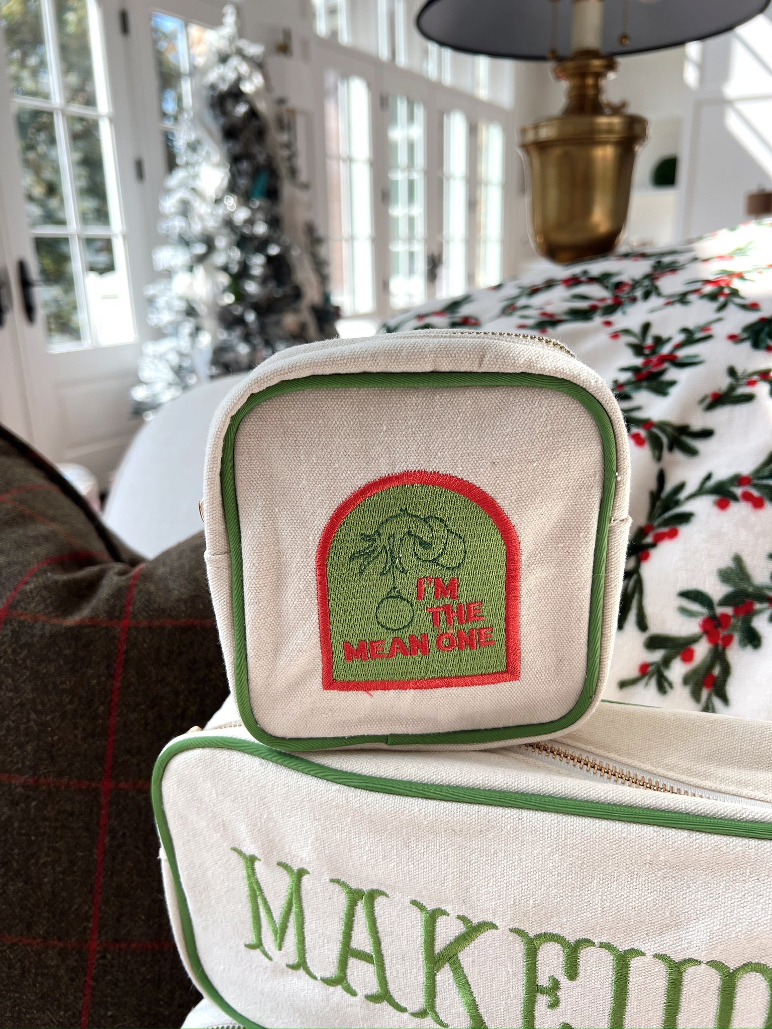 Makeup Bag Im The Mean One - Green Canvas Mini