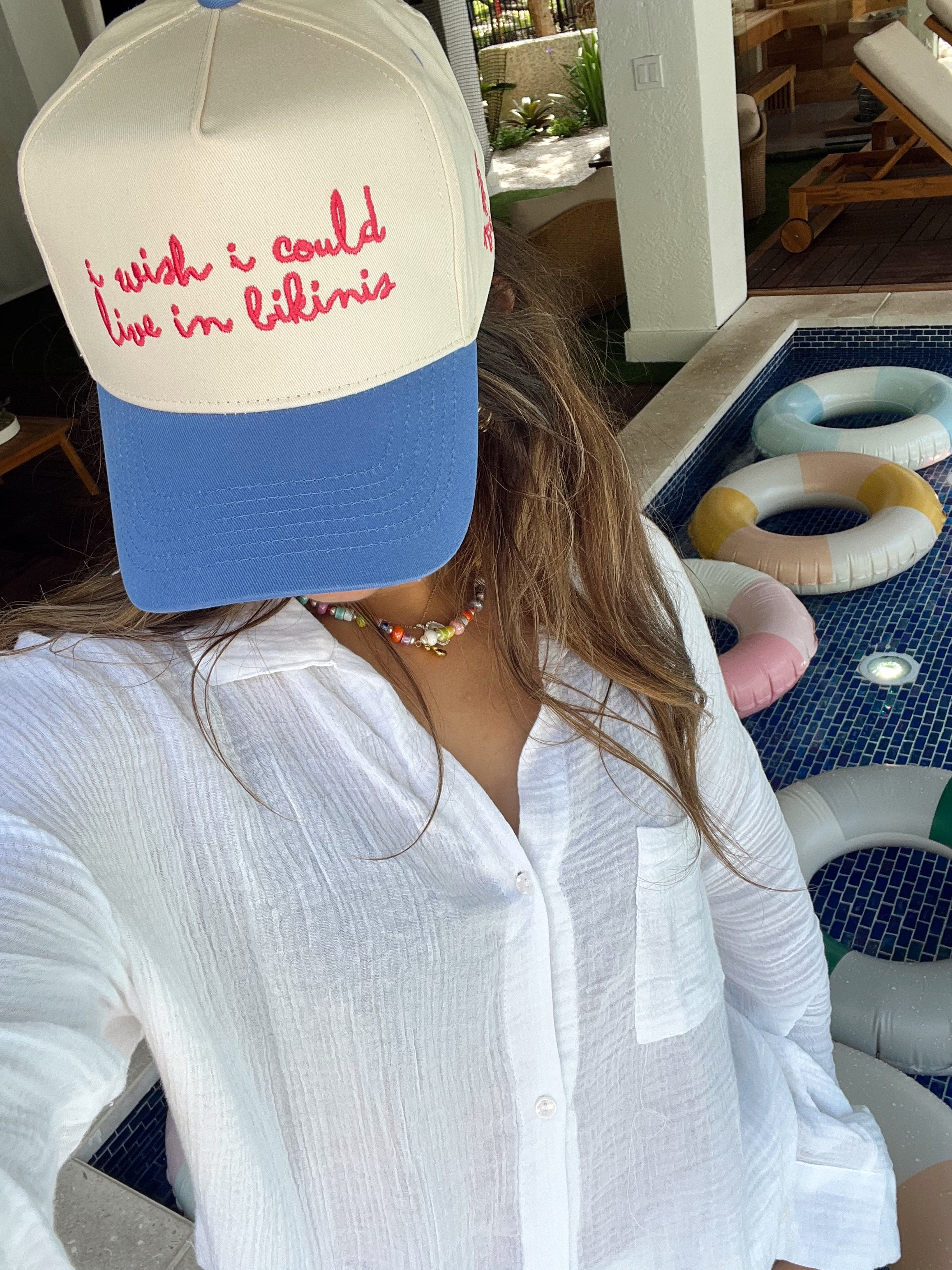 Hat I Wish I Could Live in Bikinis - Periwinkle Vintage Trucker Hat