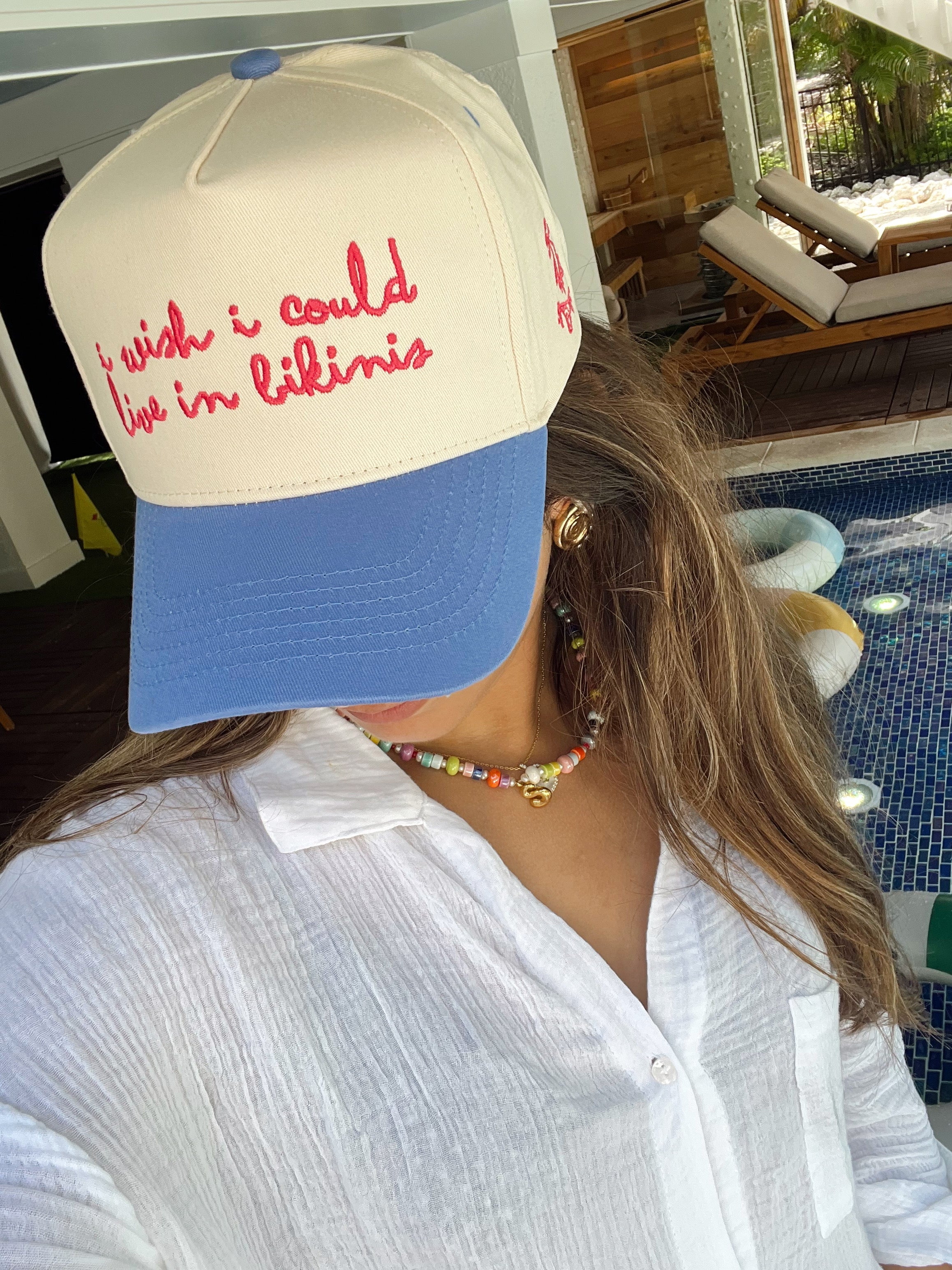 Hat I Wish I Could Live in Bikinis - Periwinkle Vintage Trucker Hat