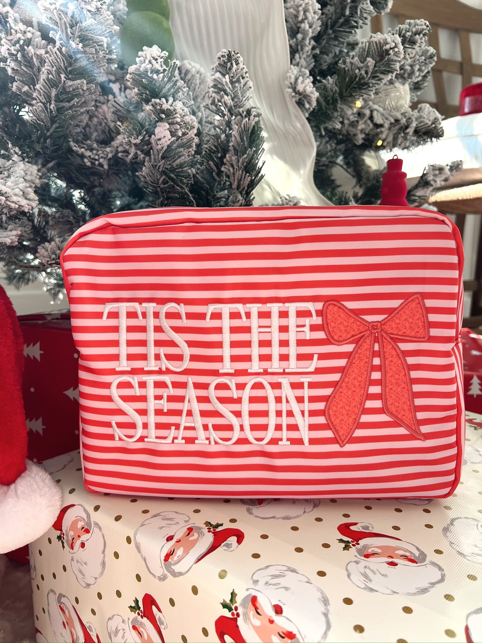 Makeup Bag Tis The Season - Red Stripes XL Nylon Bag