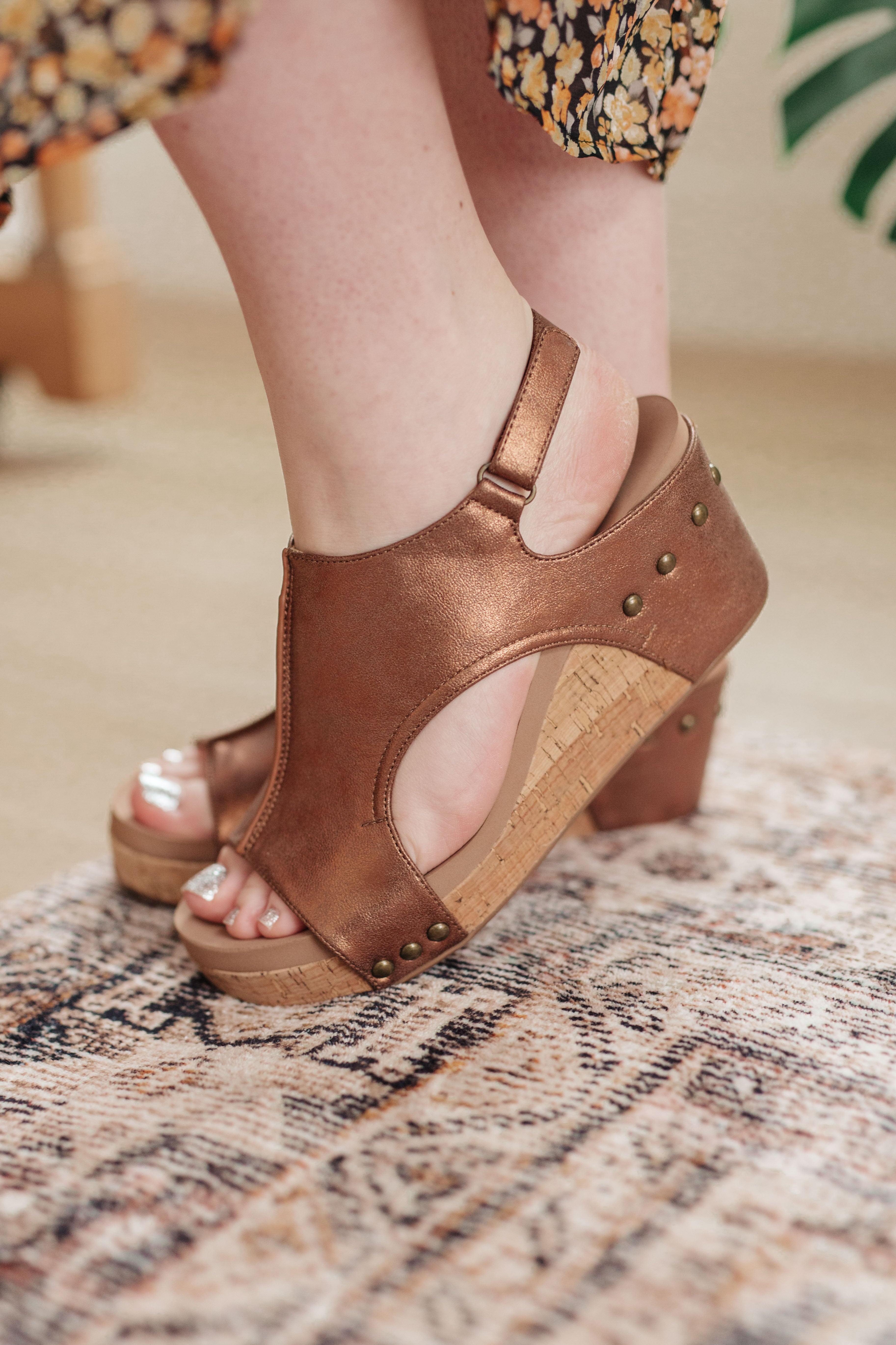 Shoes Walk This Way Wedge Sandals in Antique Bronze