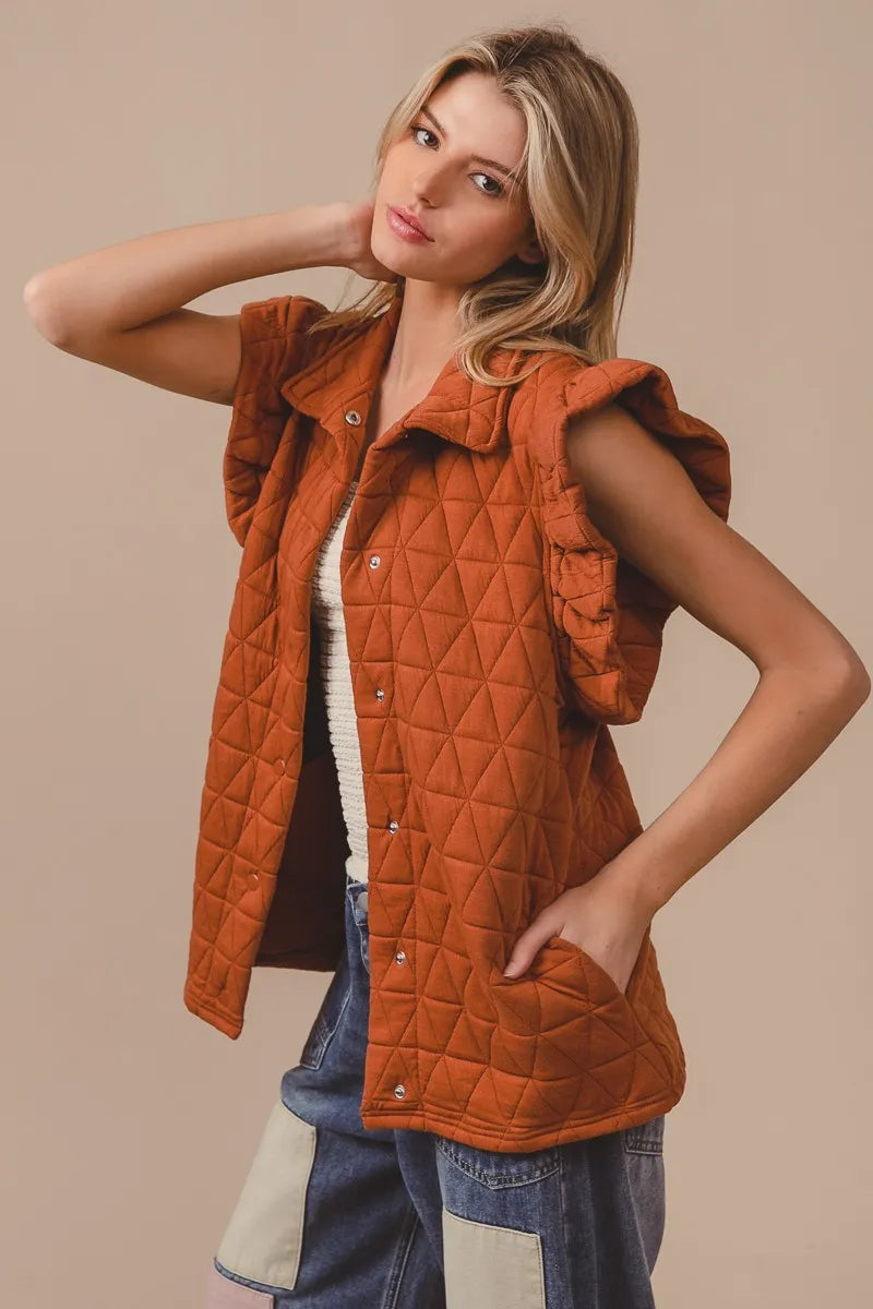 BiBi Quilting Knit Ruffle Sleeve Vest