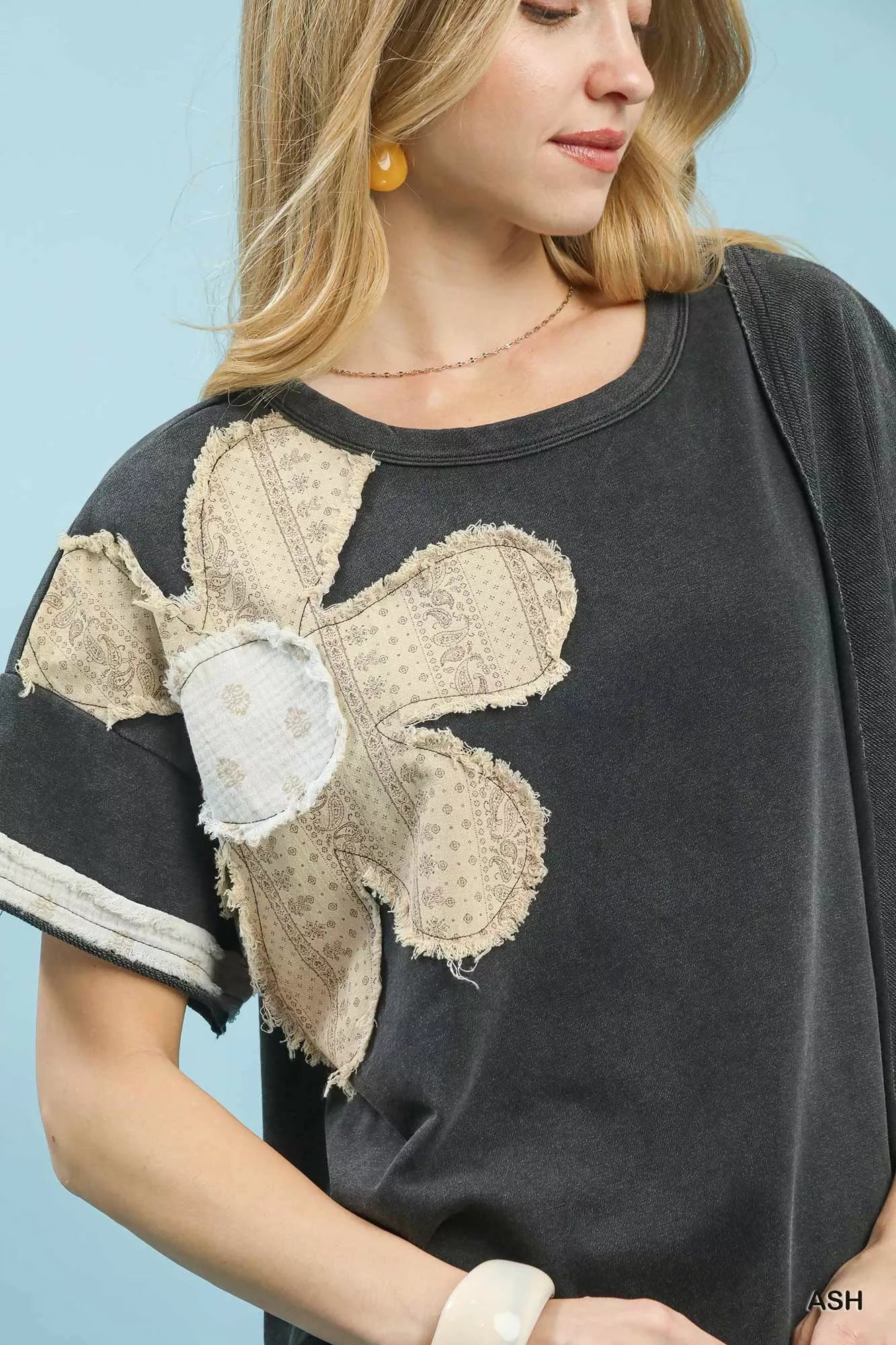 Umgee French Terry Top with Flower Patch