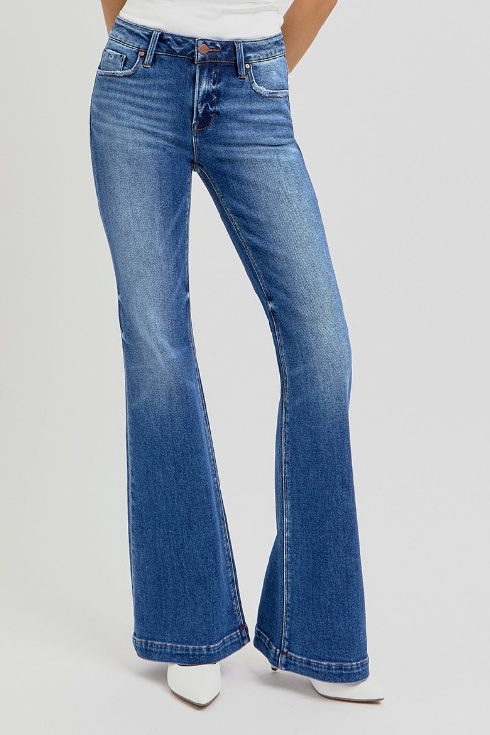 Bottoms RISEN Full Size Low Rise Flare Jeans with Pockets