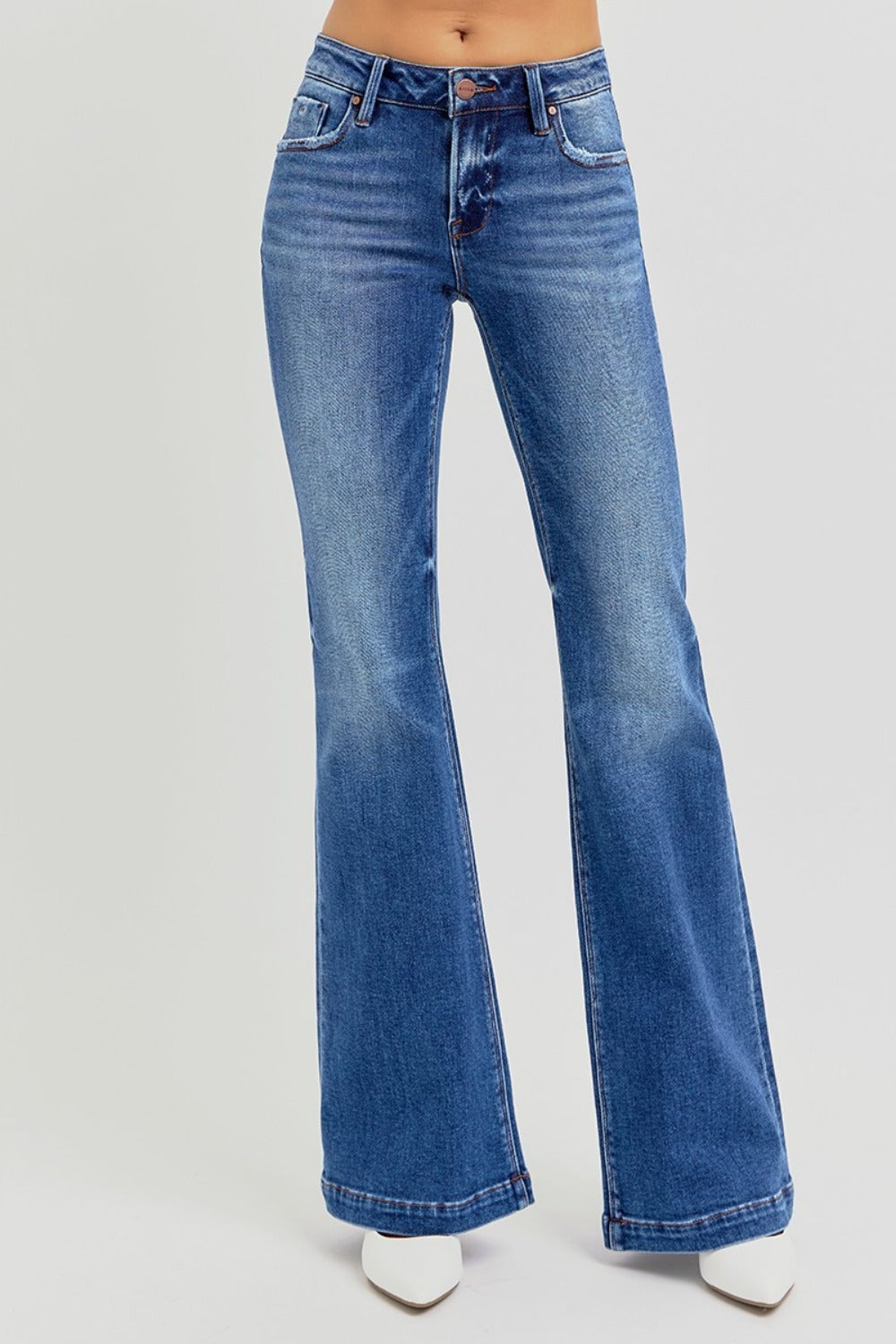 Bottoms RISEN Full Size Low Rise Flare Jeans with Pockets