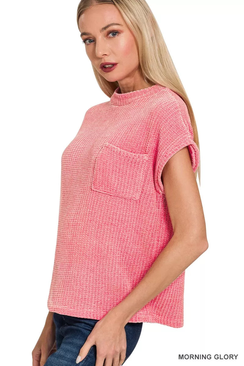 Zenana Chenille Waffle Short Sleeve Sweater