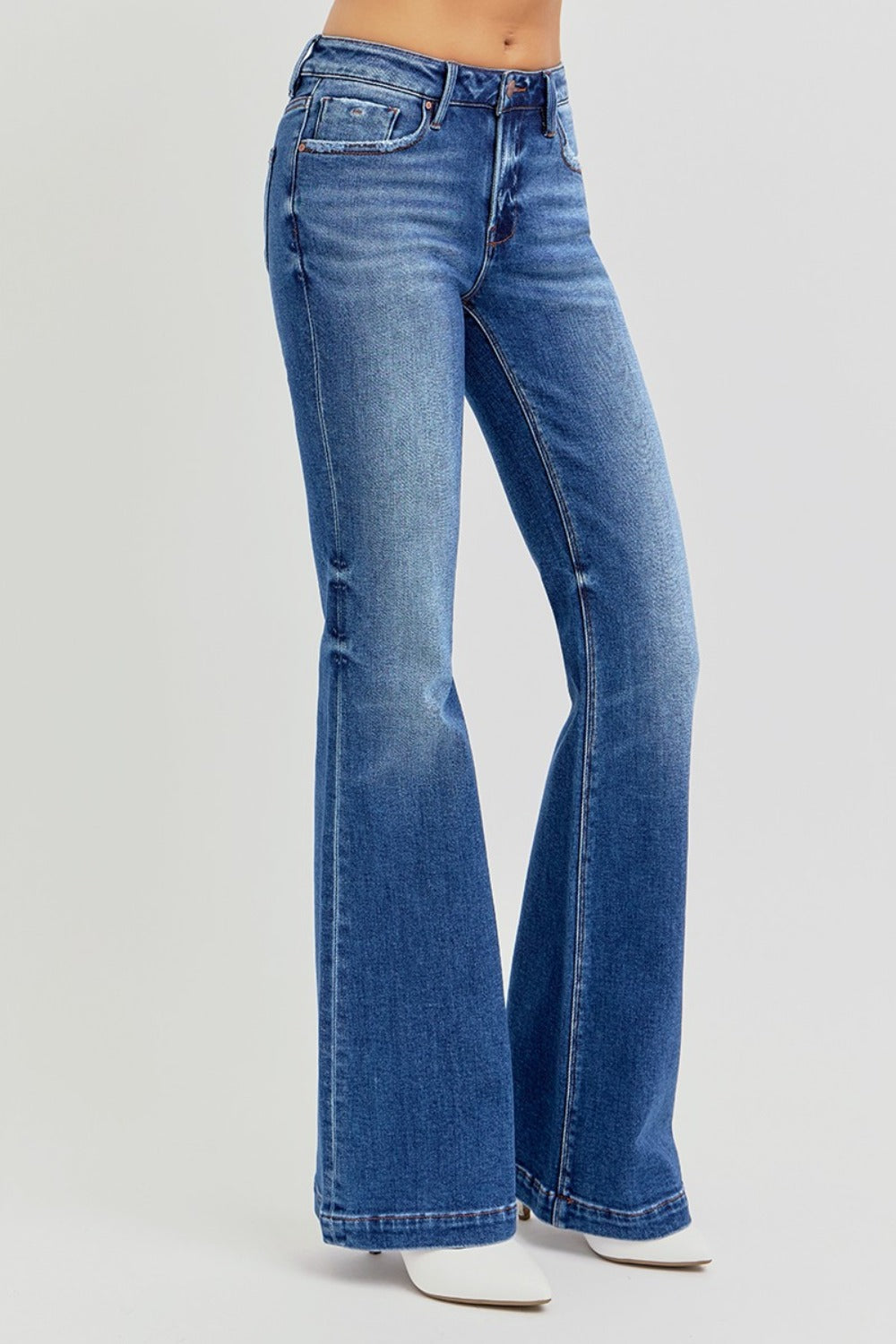 Bottoms RISEN Full Size Low Rise Flare Jeans with Pockets
