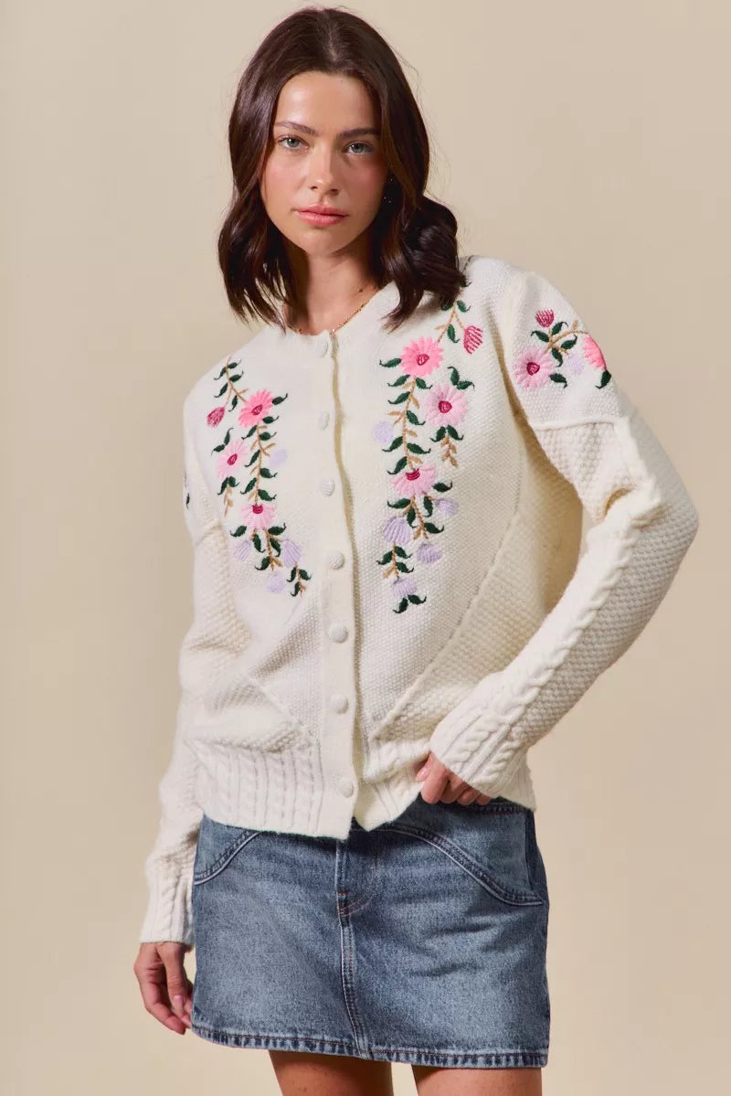 SO ME Floral Embroidered Coquette Sweater Cardigan