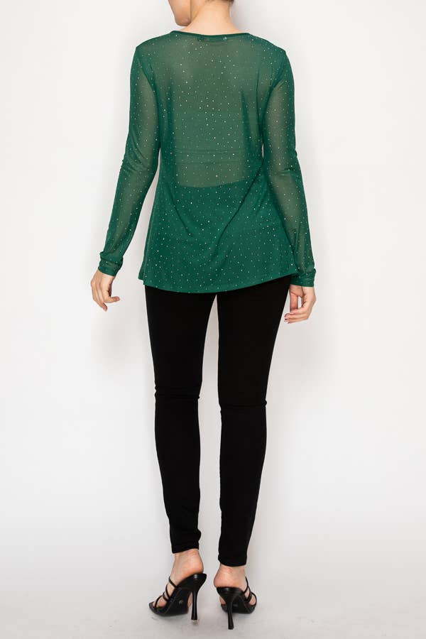 Sparkly Sheet Mesh Top – 4847 GREEN: GREEN / 2XL