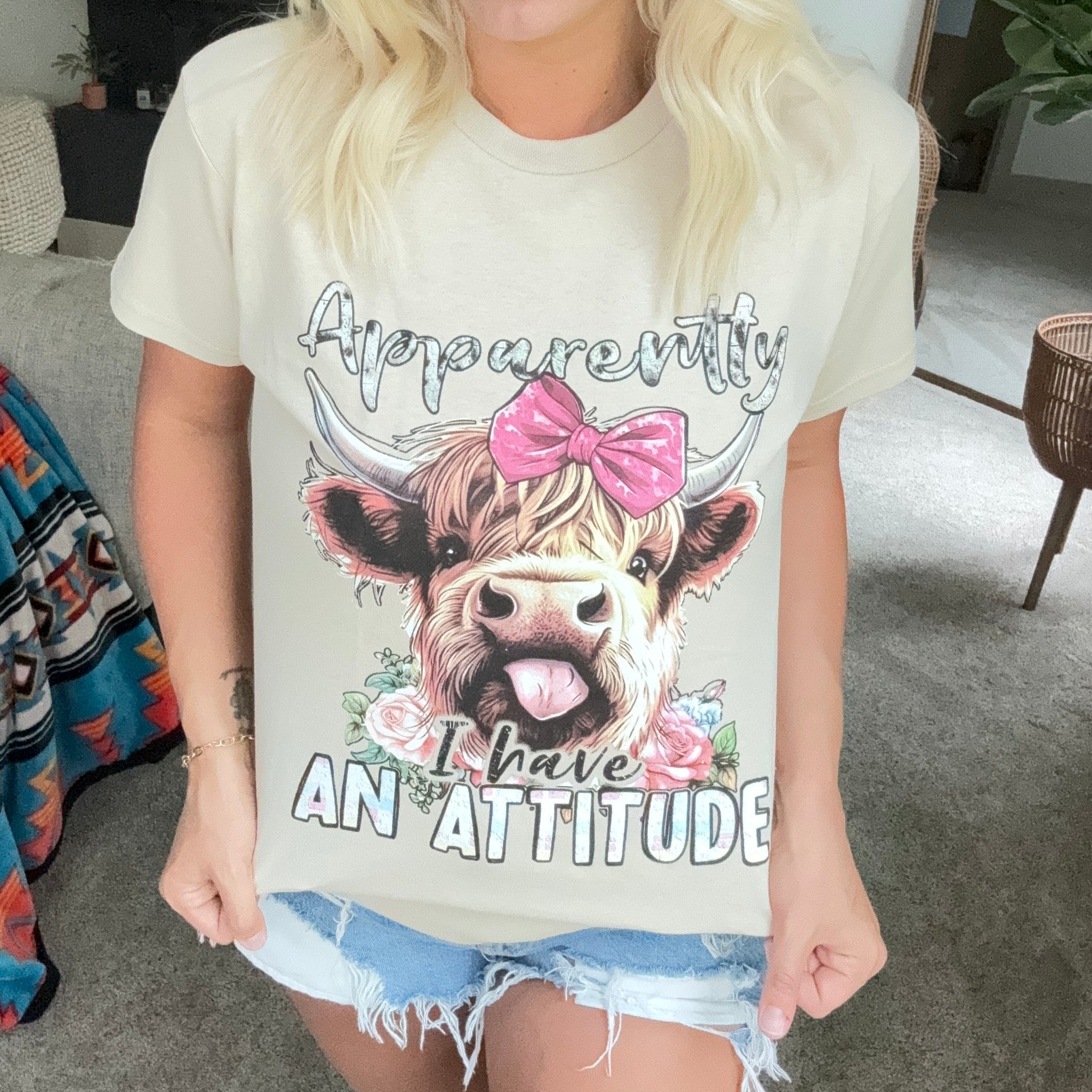 Women - Apparel - Shirts - T-Shirts Apparently I Have An Attitude Highland Cow Graphic Tee