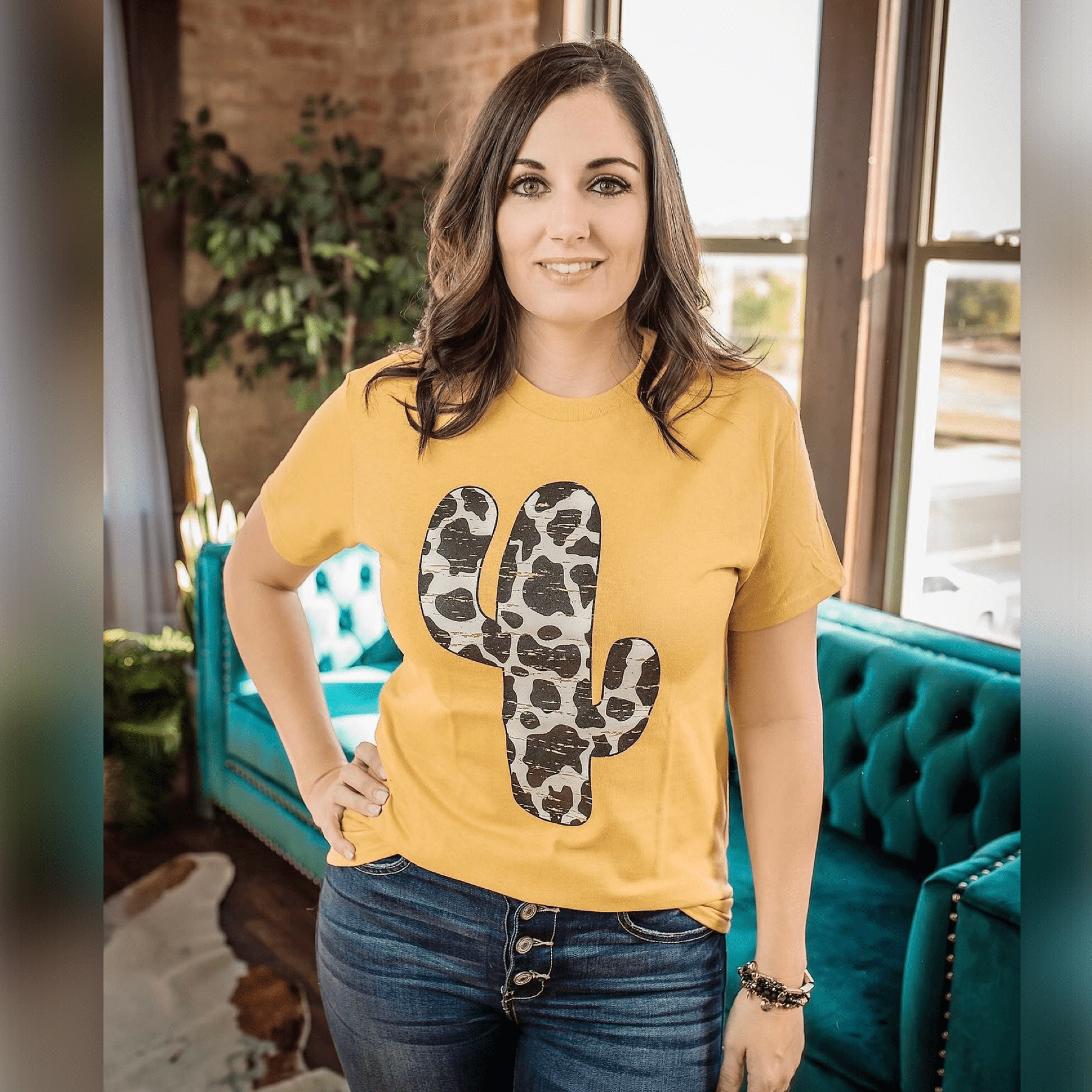 Women - Apparel - Shirts - T-Shirts Cow Print Cactus Graphic Tee