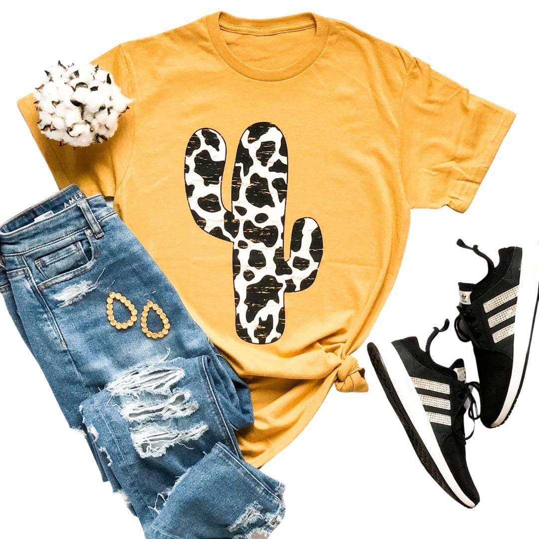 Women - Apparel - Shirts - T-Shirts Cow Print Cactus Graphic Tee