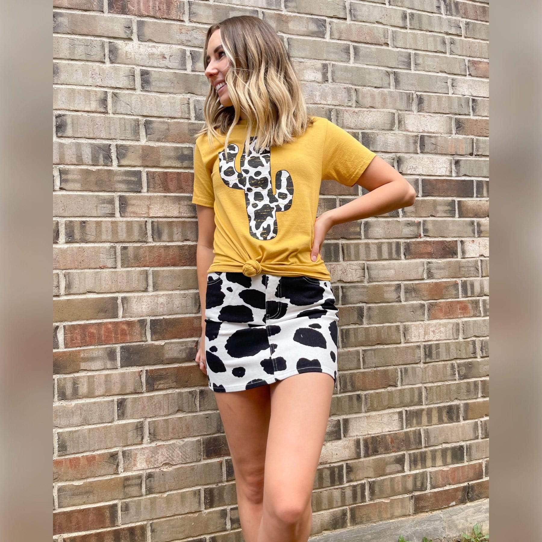 Women - Apparel - Shirts - T-Shirts Cow Print Cactus Graphic Tee