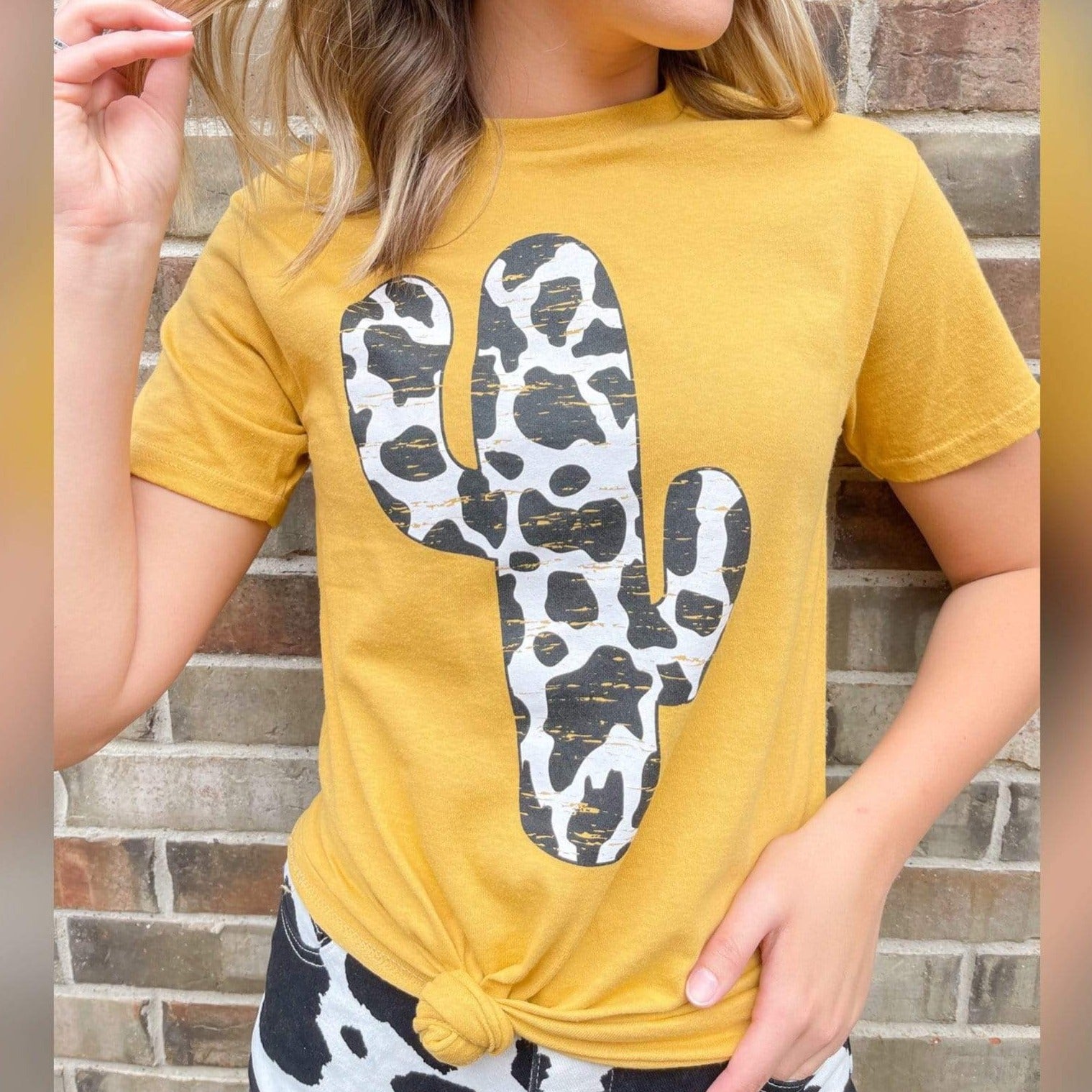 Women - Apparel - Shirts - T-Shirts Cow Print Cactus Graphic Tee