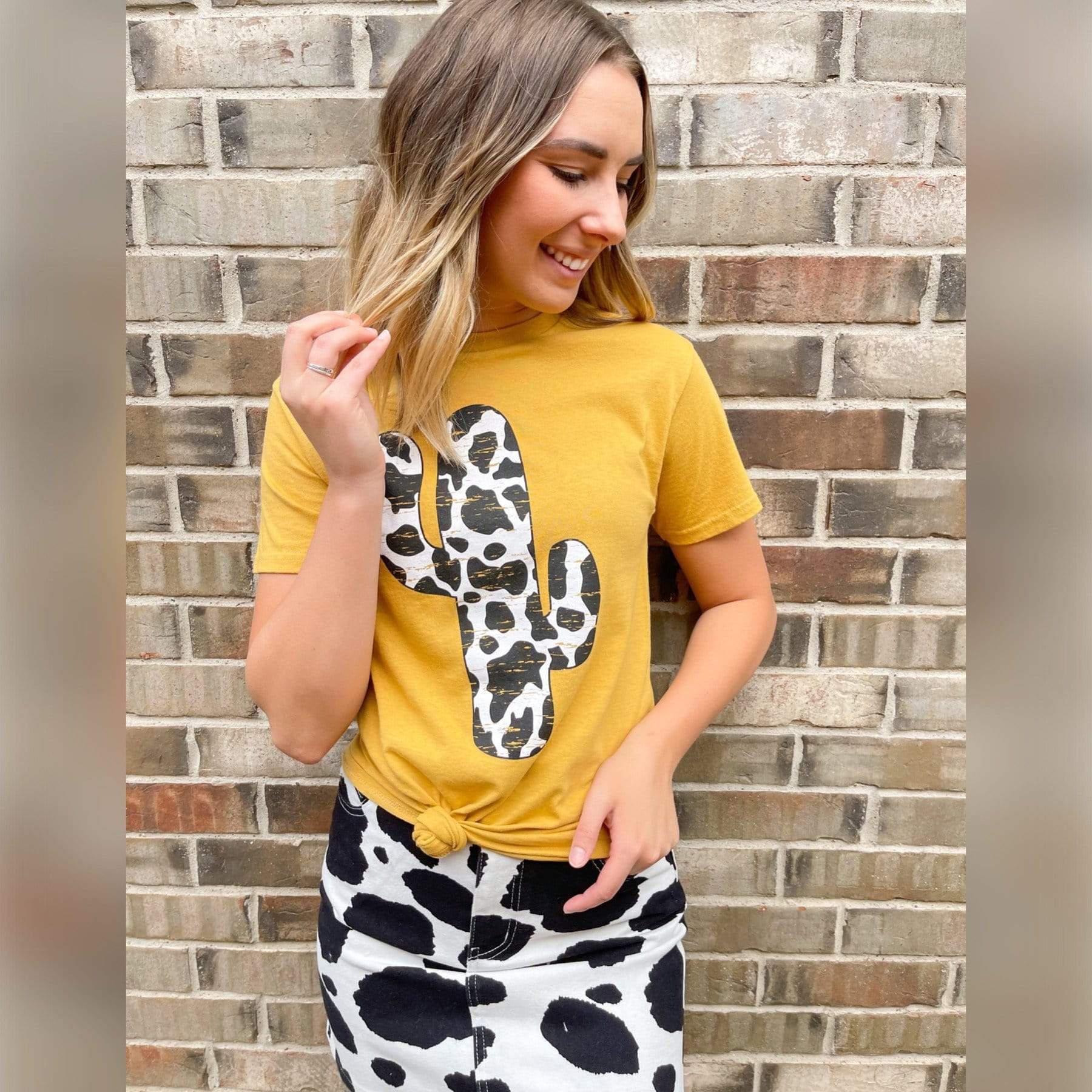 Women - Apparel - Shirts - T-Shirts Cow Print Cactus Graphic Tee