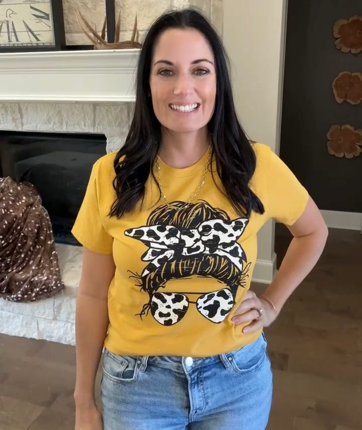 Cow Print Messy Bun Graphic Tee