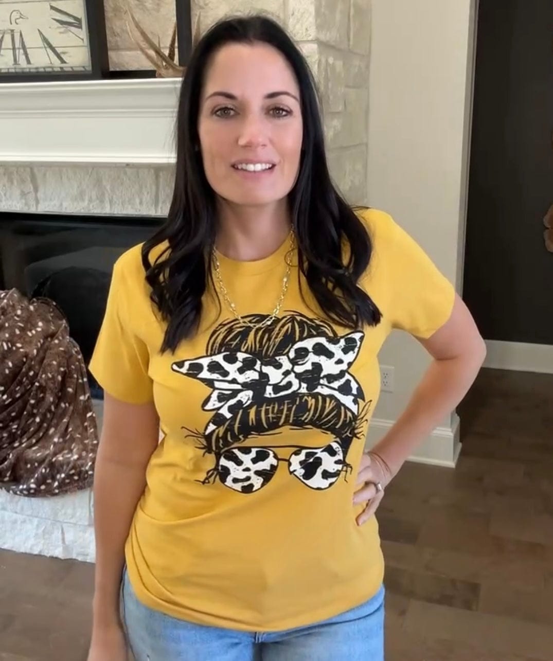 Cow Print Messy Bun Graphic Tee