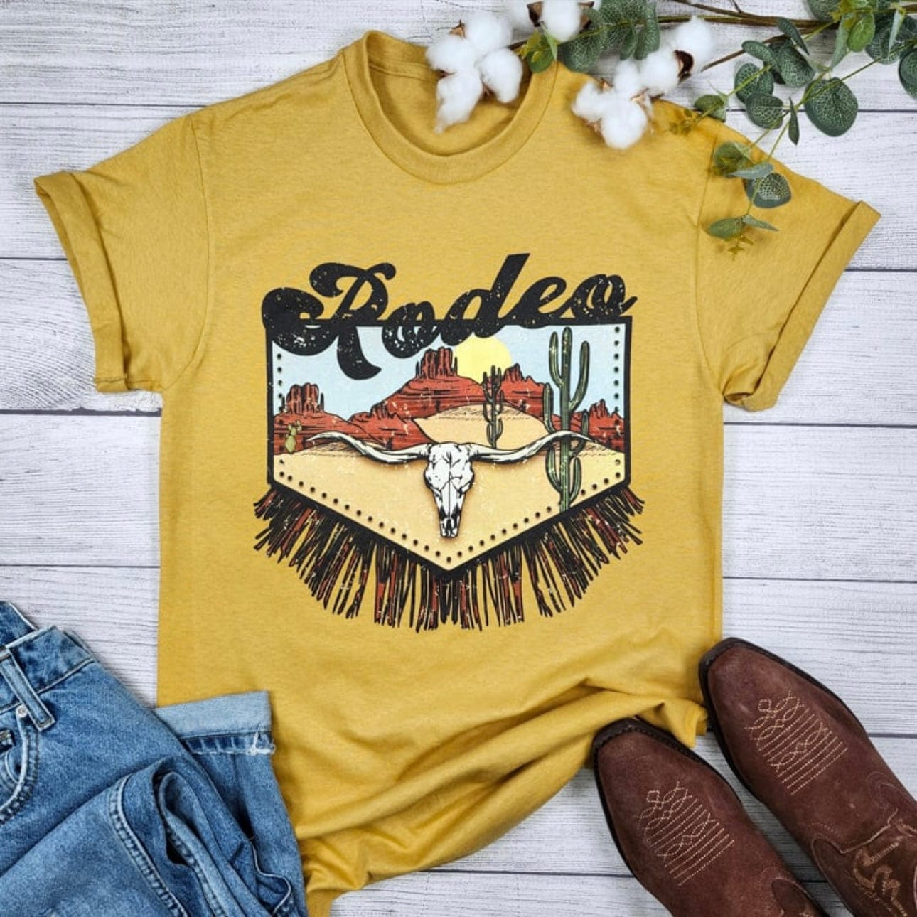 Women - Apparel - Shirts - T-Shirts Rodeo Fringe Longhorn Graphic Tee