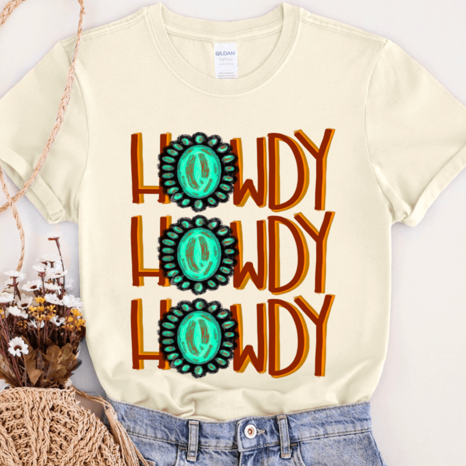 Women - Apparel - Shirts - T-Shirts Howdy Turquoise Graphic Tee