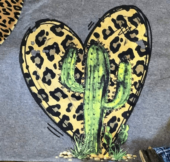 Women - Apparel - Shirts - T-Shirts Leopard Heart Cactus Graphic Tee