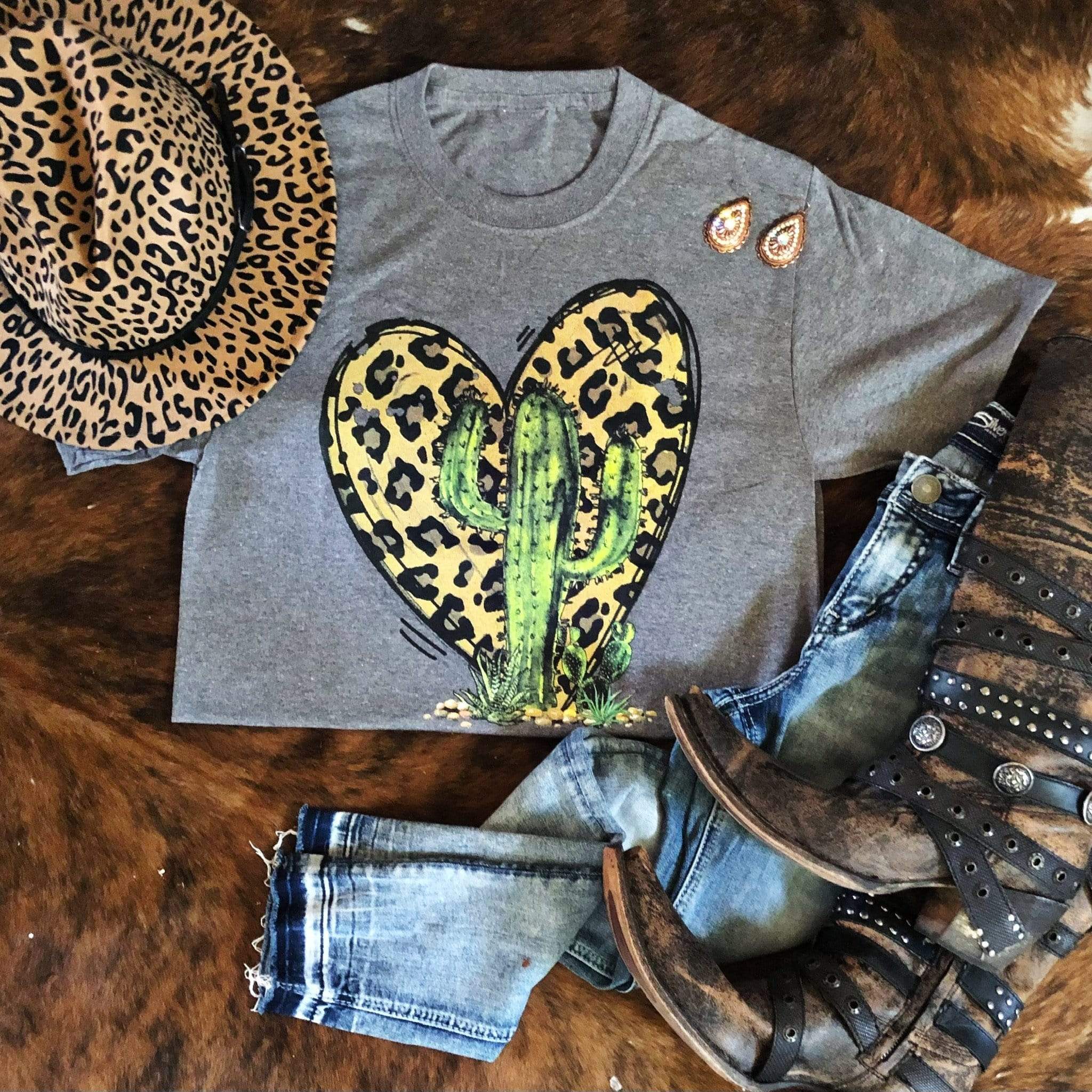 Women - Apparel - Shirts - T-Shirts Leopard Heart Cactus Graphic Tee