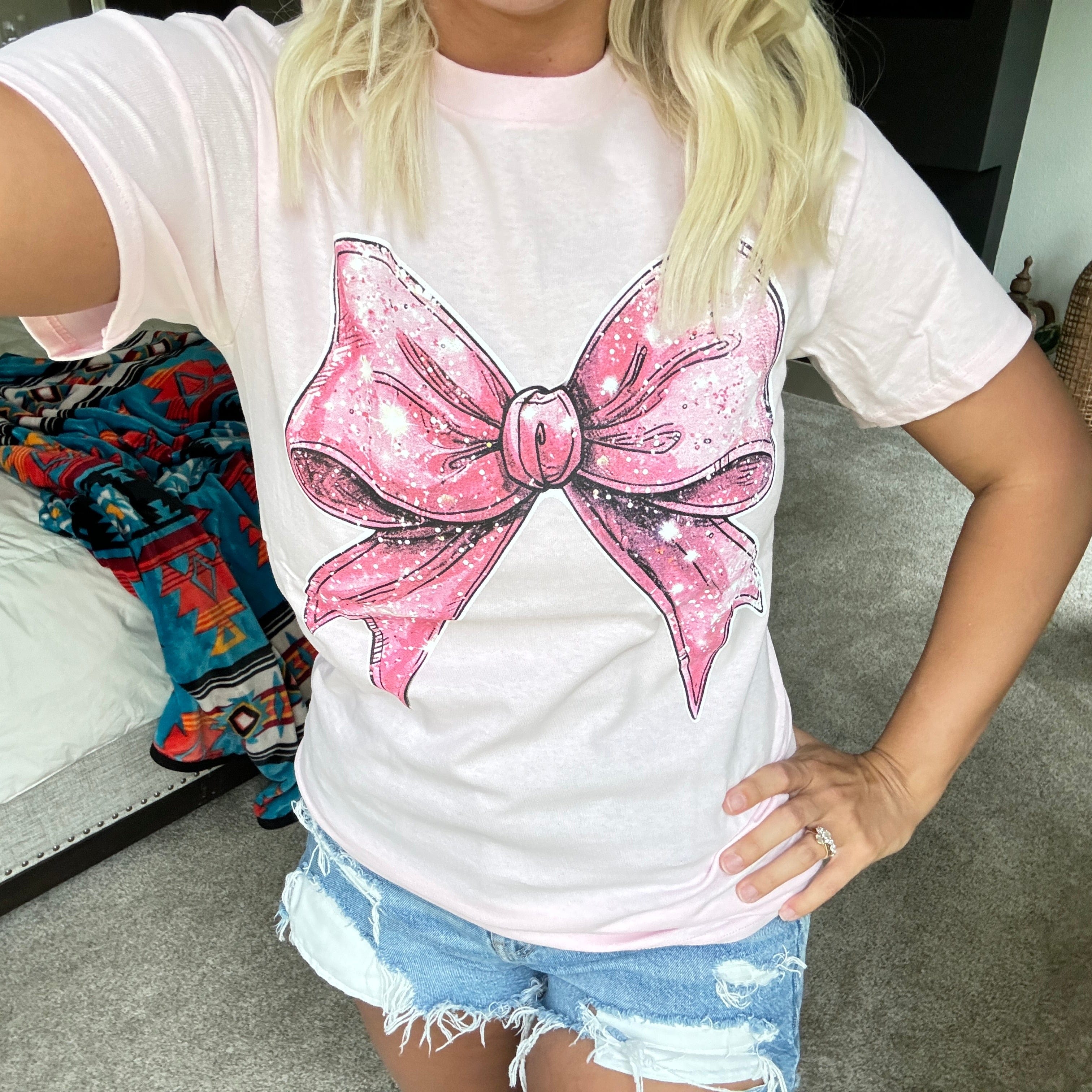 Women - Apparel - Shirts - T-Shirts Preppy Pink Bow Graphic Tee